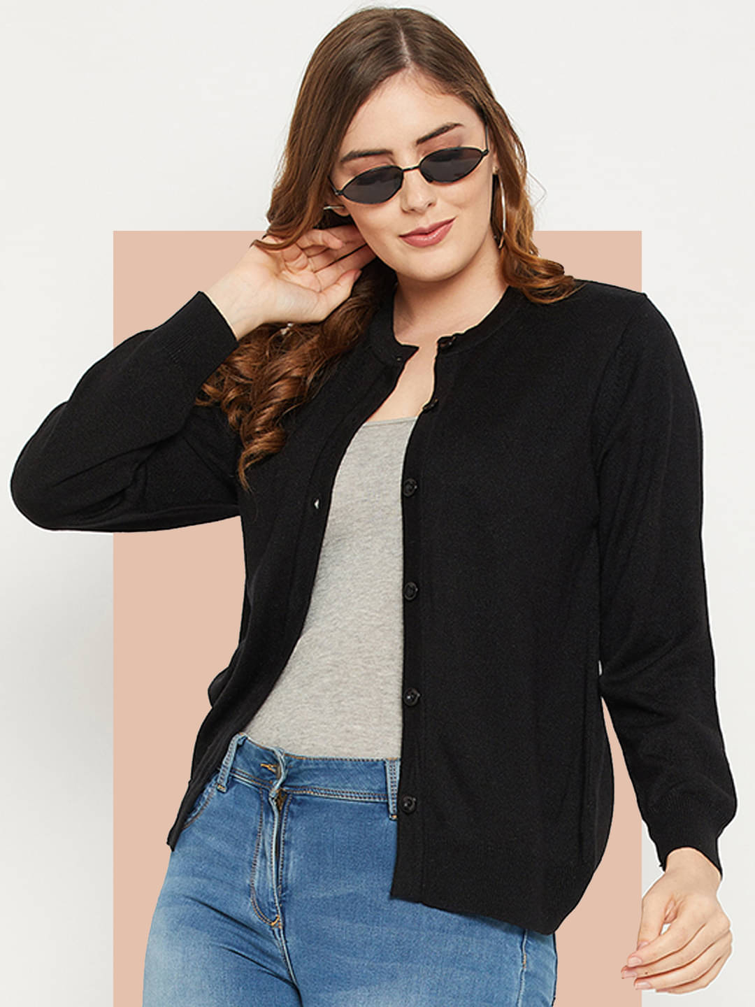    			zigo Acro Wool Round Neck Women's Buttoned Cardigans - Black (Pack of 1)
