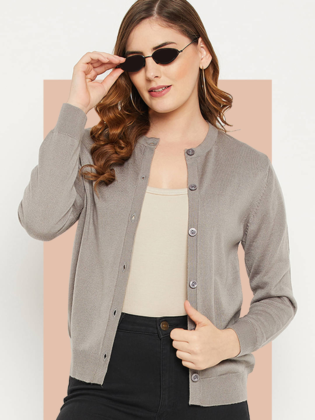zigo Acro Wool Round Neck Women's Buttoned Cardigans - Grey (Pack of 1) zigo Acro Wool Round Neck Women's Buttoned Cardigans - Grey (Pack of 1)