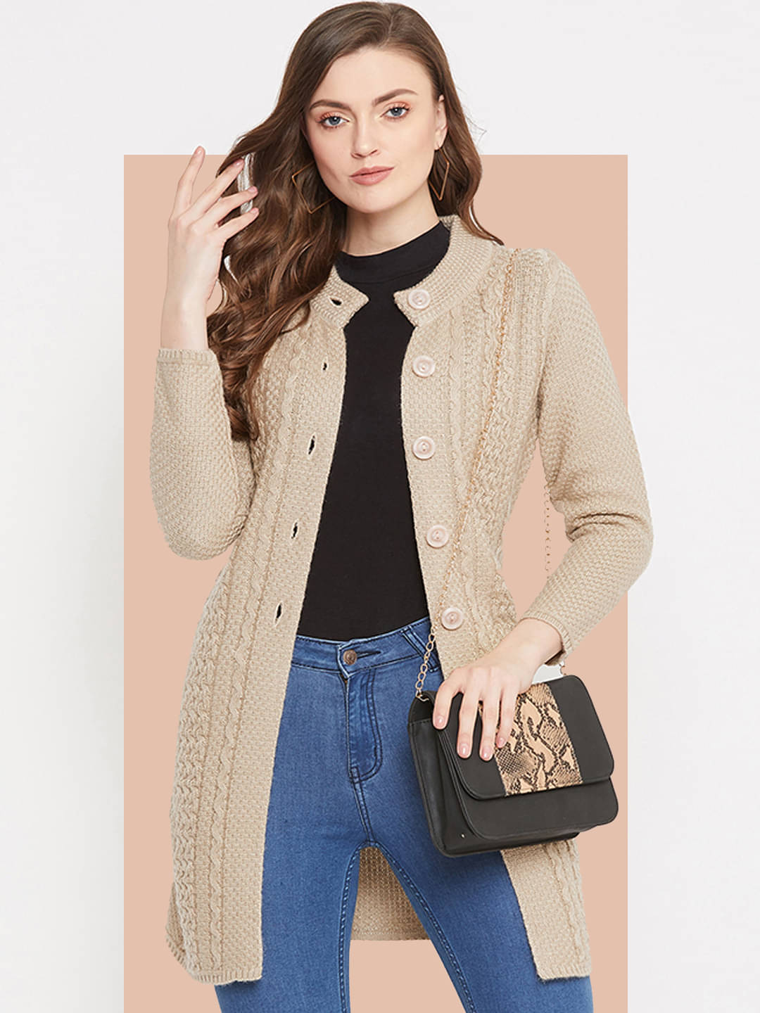     			zigo Women Acro Wool Round Neck Cardigan ( Beige )
