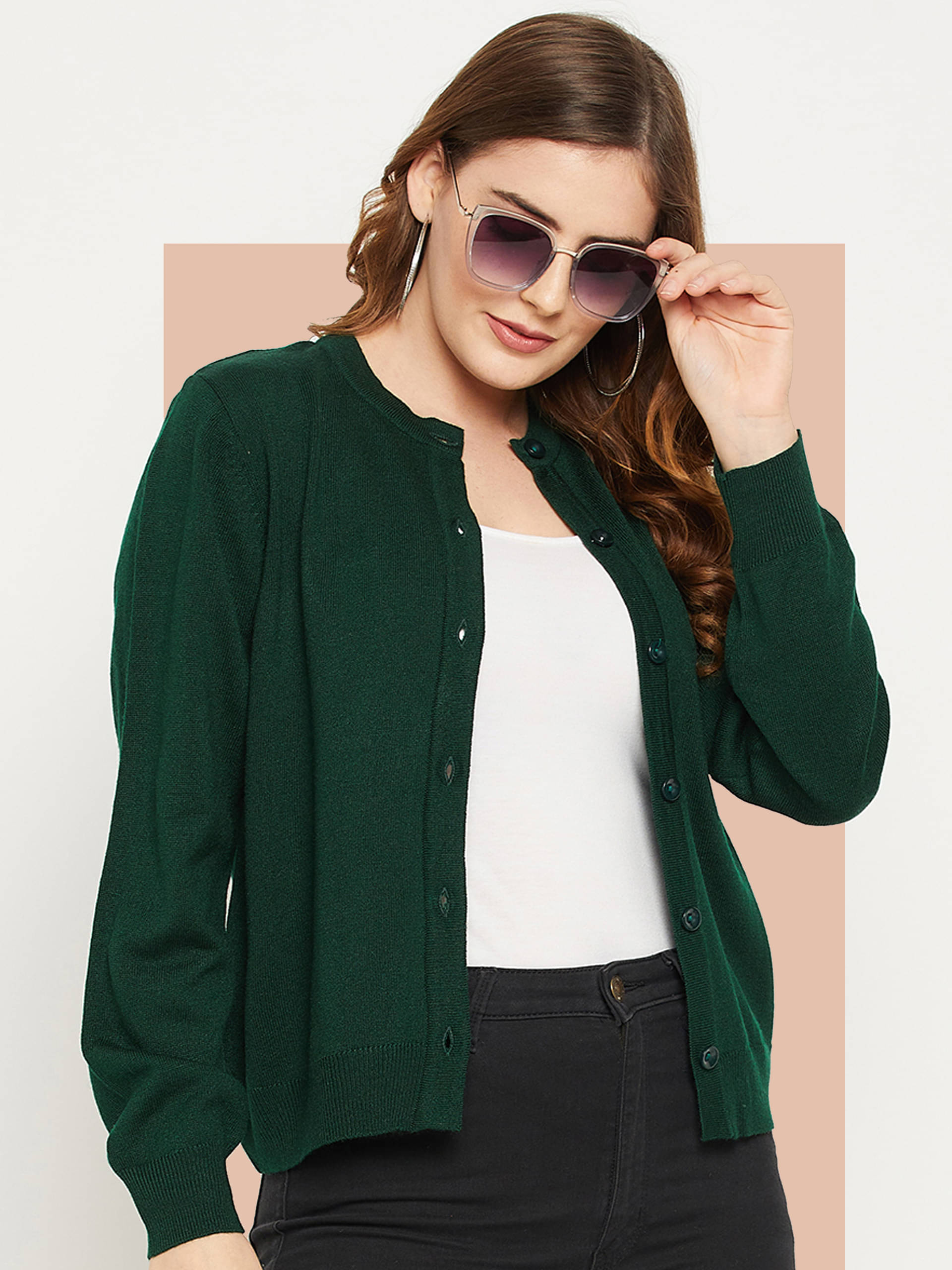    			zigo Acro Wool Round Neck Women's Buttoned Cardigans - Green (Pack of 1)
