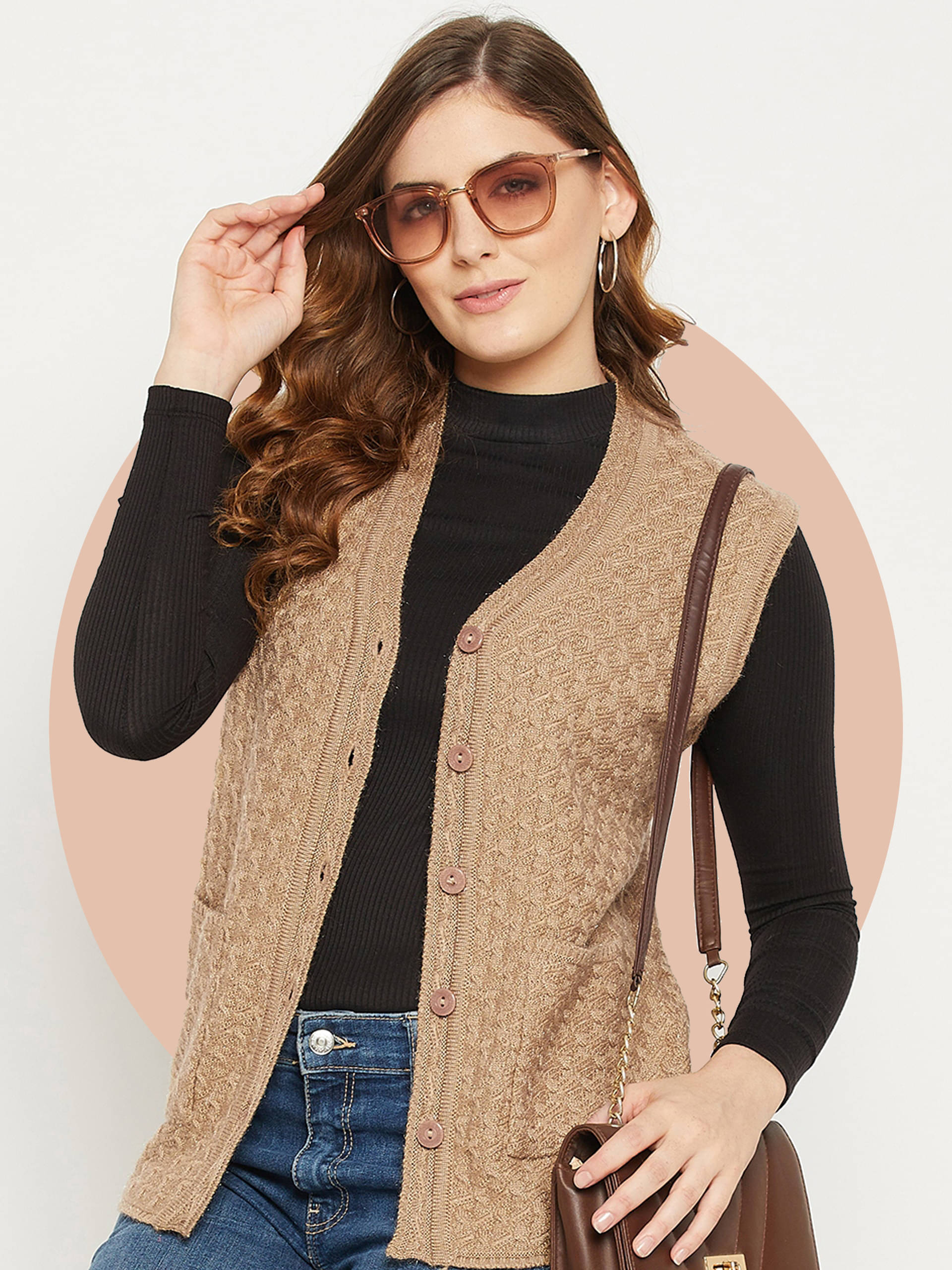     			zigo Women Acro Wool V-Neck Cardigan ( Brown )
