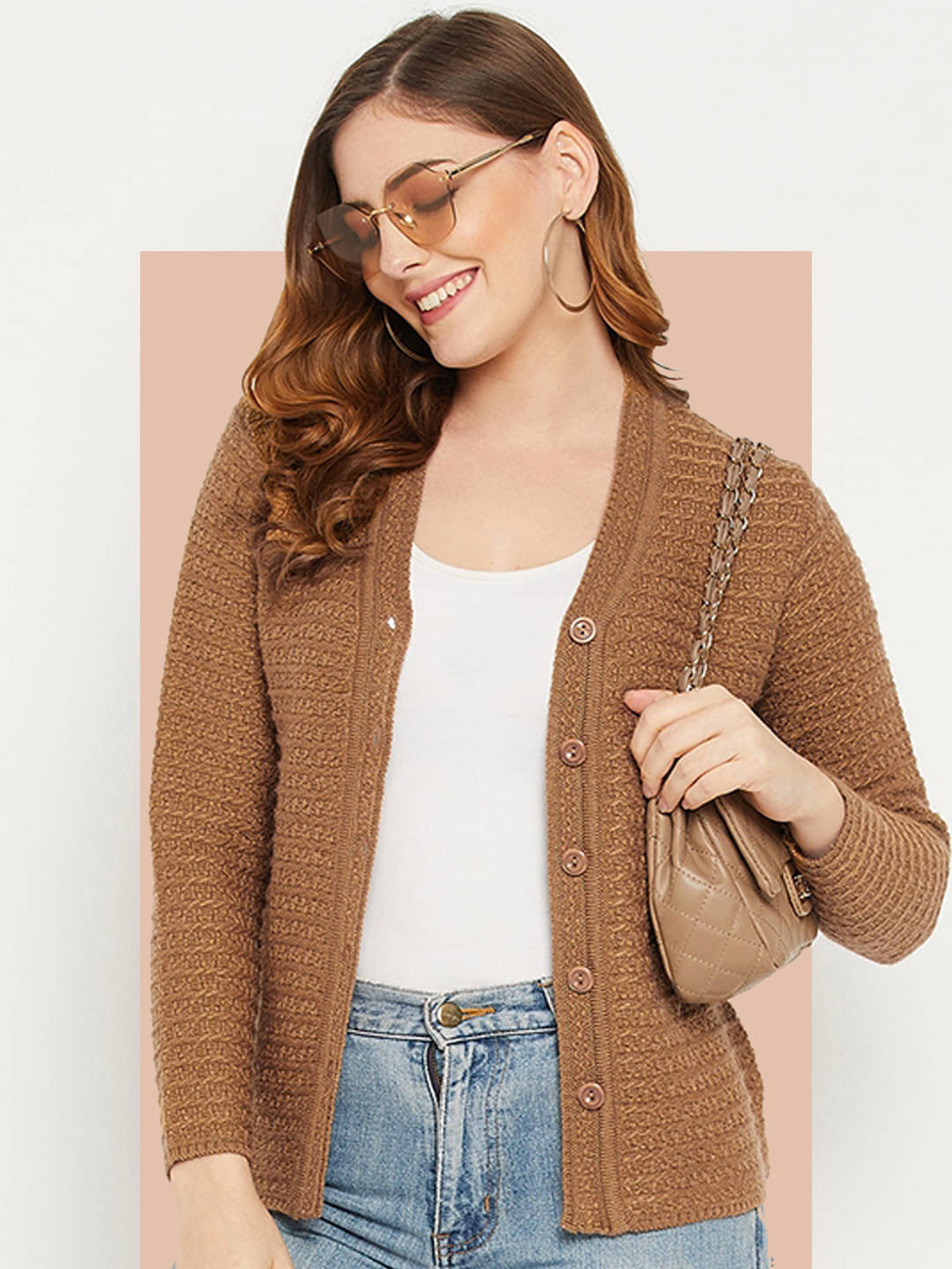     			zigo Women Acro Wool V-Neck Cardigan ( Brown )