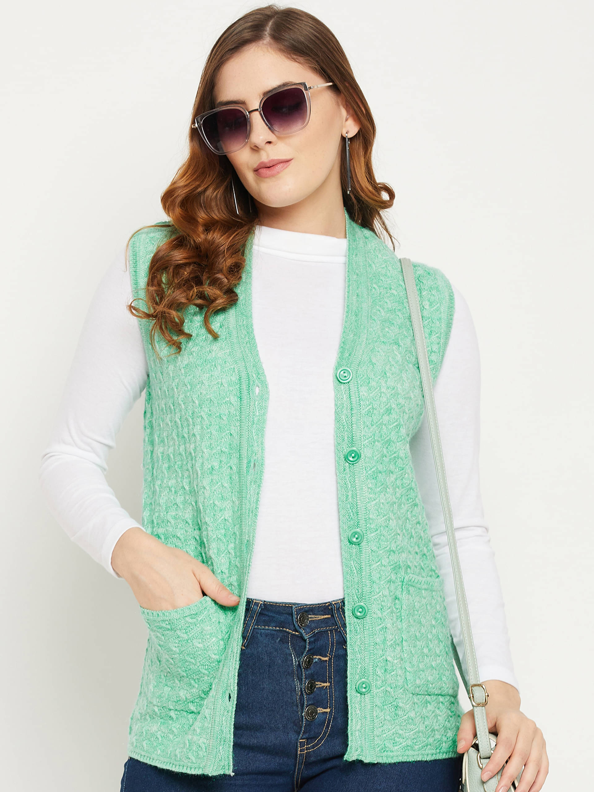 zigo Women Acro Wool V-Neck Cardigan ( Green ) zigo Women Acro Wool V-Neck Cardigan ( Green )