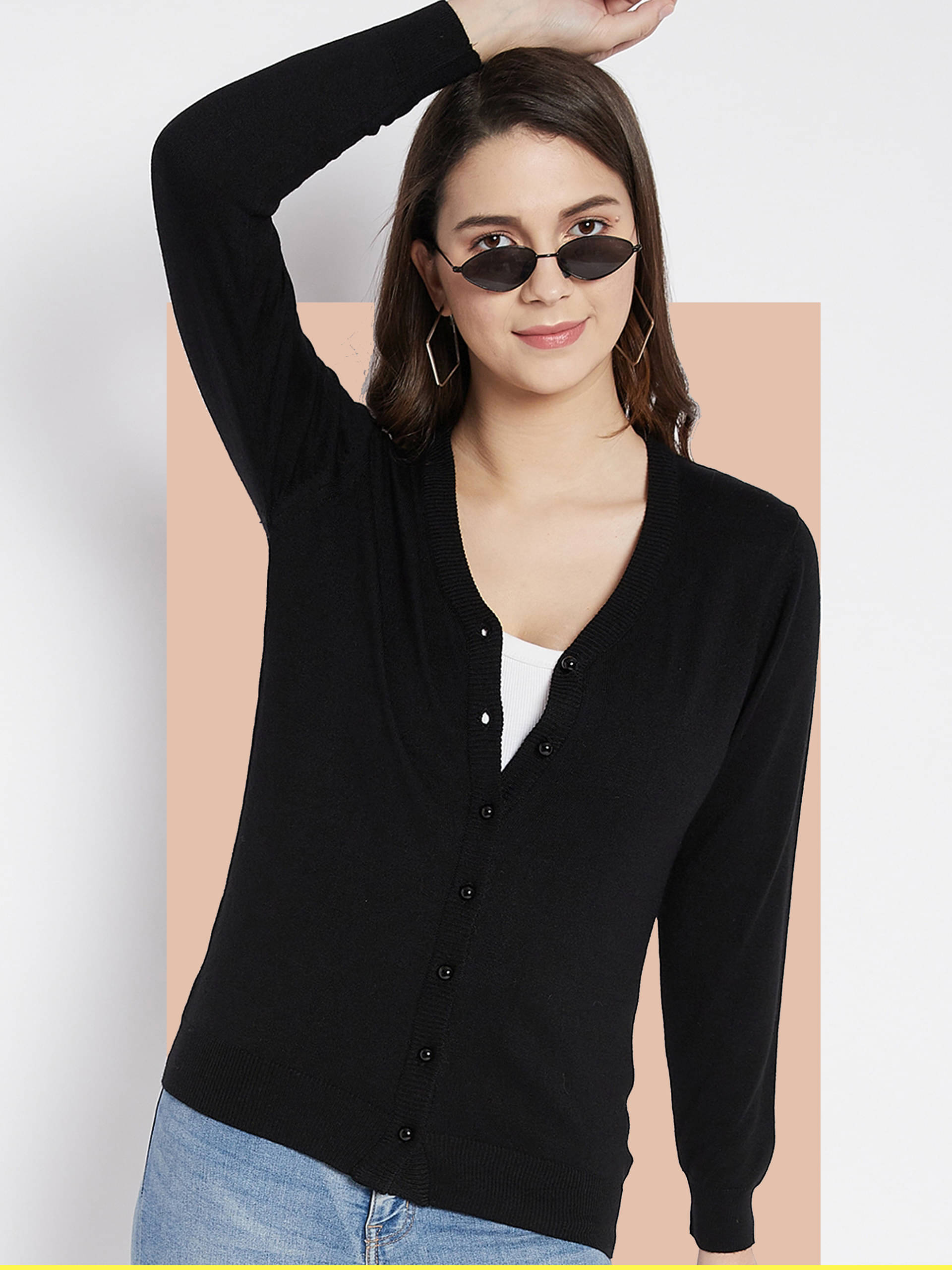     			zigo Acro Wool V Neck Women's Buttoned Cardigans - Black (Pack of 1)