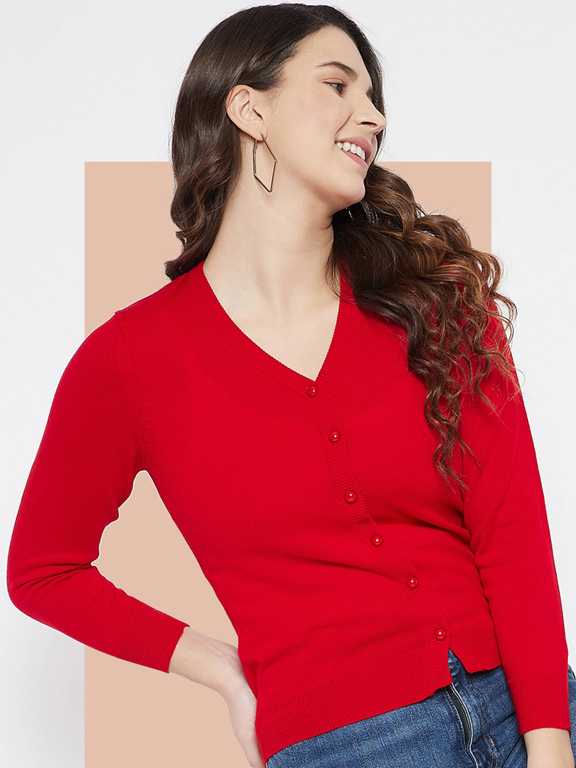 zigo Women Acro Wool V-Neck Cardigan ( Red )     			zigo Women Acro Wool V-Neck Cardigan ( Red )