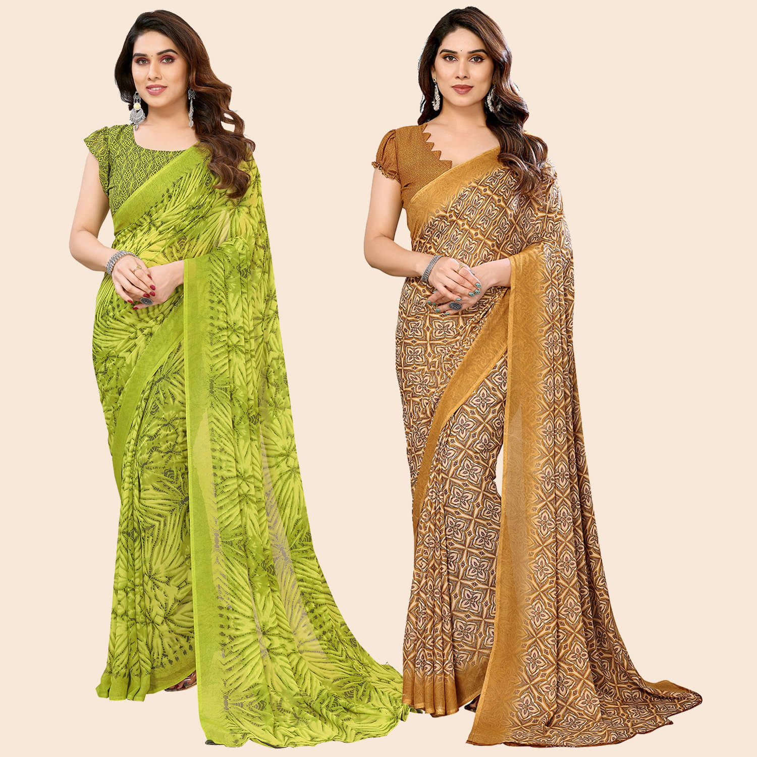 ANAND SAREES Georgette Printed Saree With Unstitched Blouse Piece ( Multicolor )     			ANAND SAREES Georgette Printed Saree With Unstitched Blouse Piece ( Multicolor )