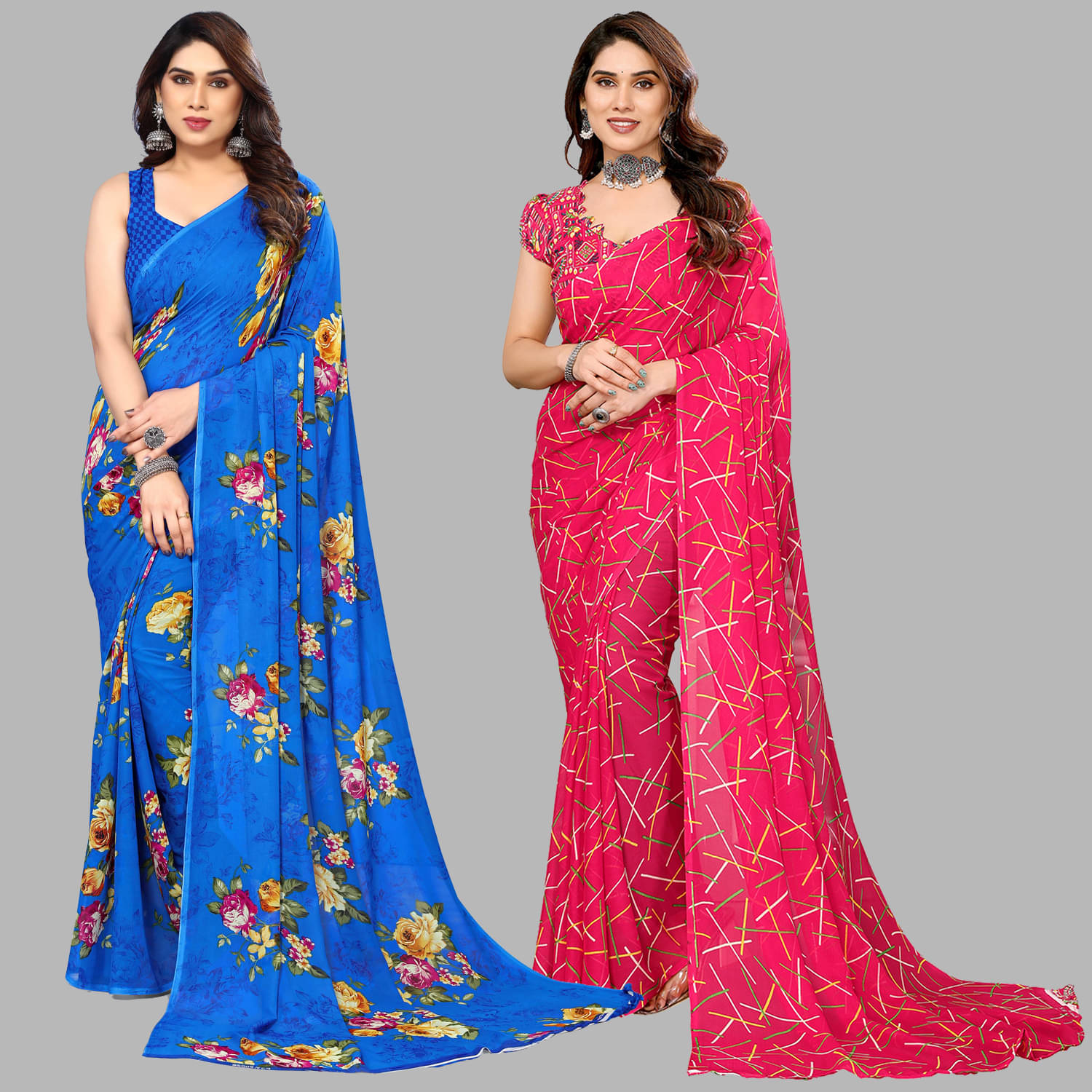 ANAND SAREES Georgette Printed Saree With Unstitched Blouse Piece ( Multicolor ) ANAND SAREES Georgette Printed Saree With Unstitched Blouse Piece ( Multicolor )