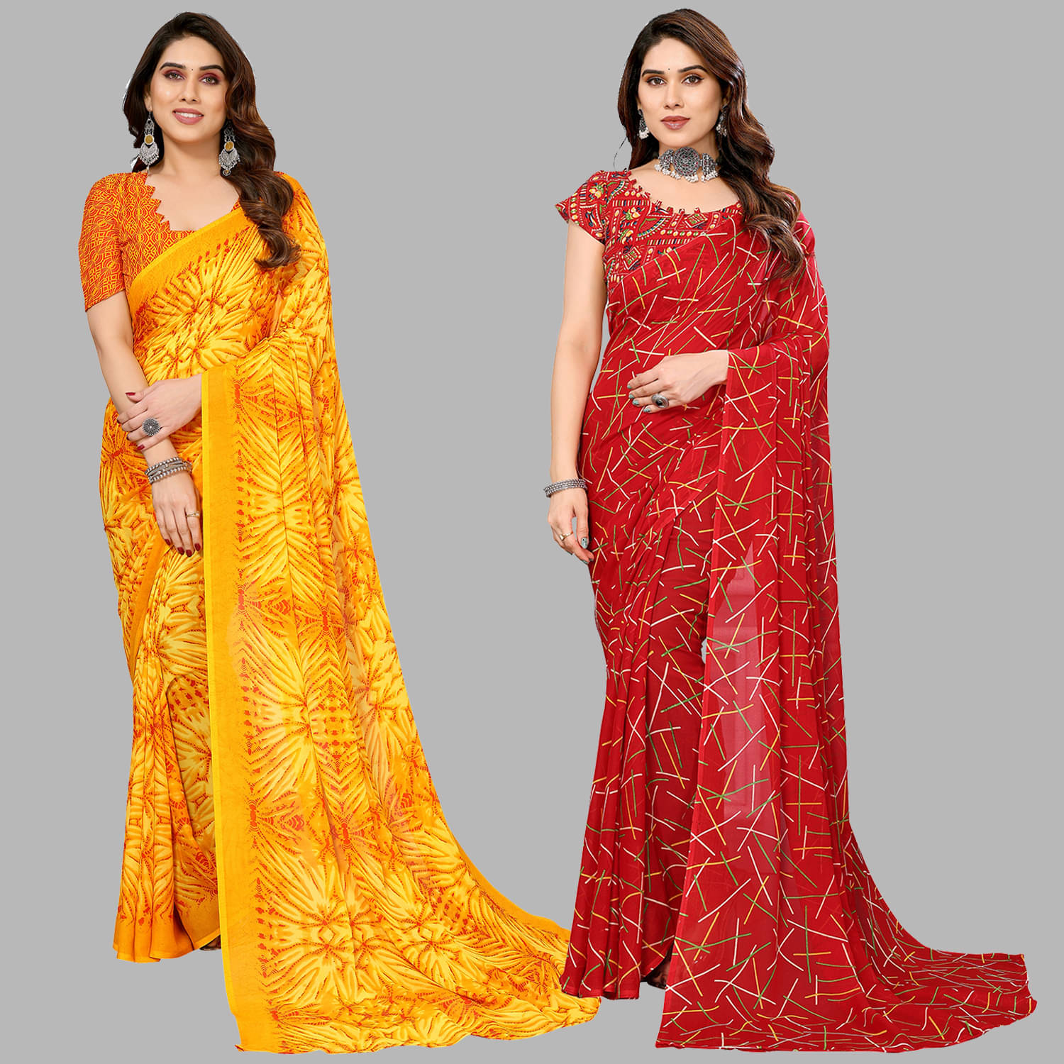     			ANAND SAREES Georgette Printed Saree With Unstitched Blouse Piece ( Multicolor )