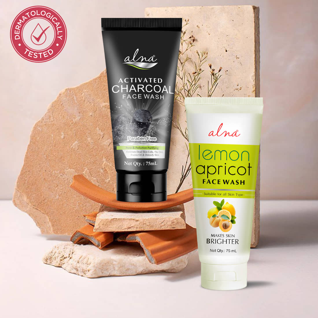 ALNA Charcoal Face Wash with Lemon Apricot Face Wash 75ml Each , Pack of 2