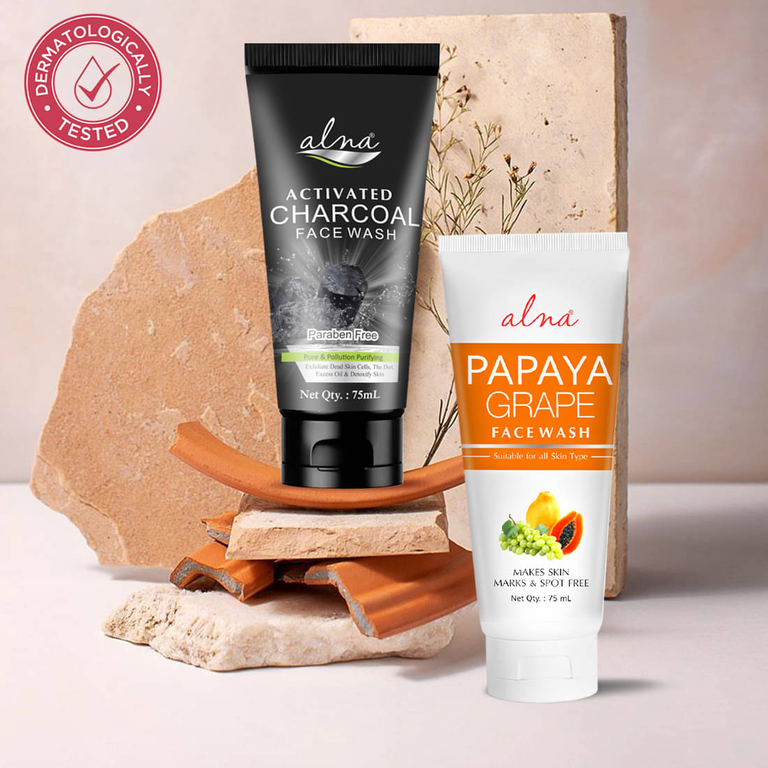     			Alna Charcoal Face Wash with Papaya Grape Face Wash 75ml Each , Pack of 2