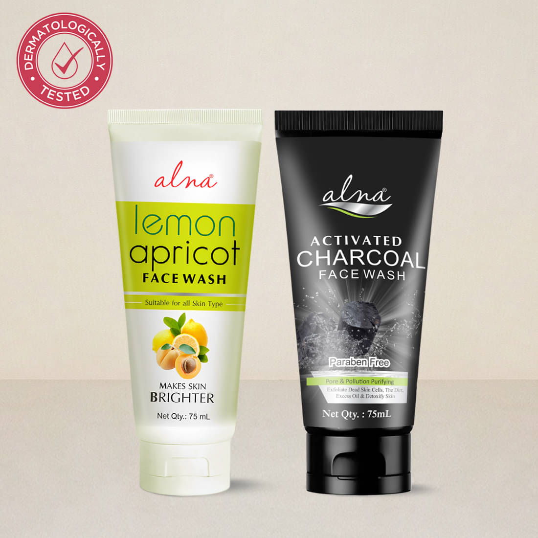     			Alna Lemon Apricot Face Wash with Charcoal Face Wash 75ml Each , Pack of 2