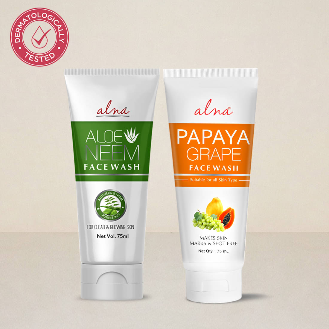     			Alna Aloe Neem Face Wash with Papaya Grape Face Wash 75ml Each , Pack of 2