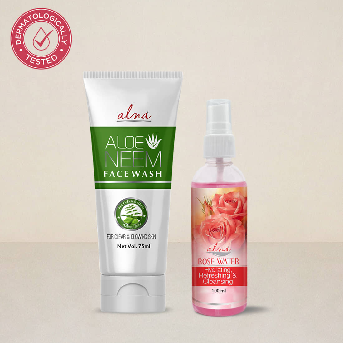 Alna Aloe Neem Face Wash 75ml with Rose Water 100ml , Pack of 2
