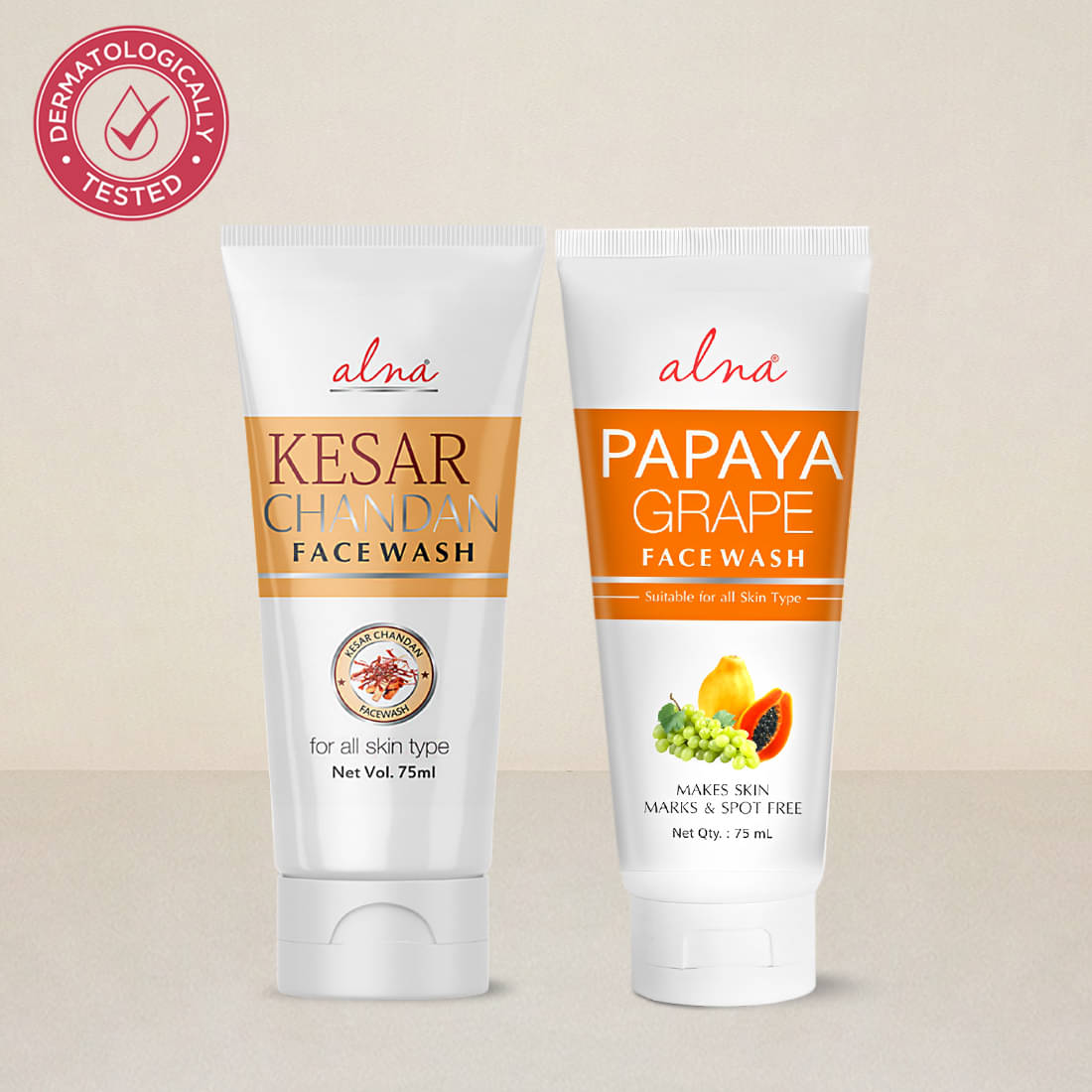     			Alna Kesar Chandan Face Wash with Papaya Grape Face Wash 75ml Each , Pack of 2