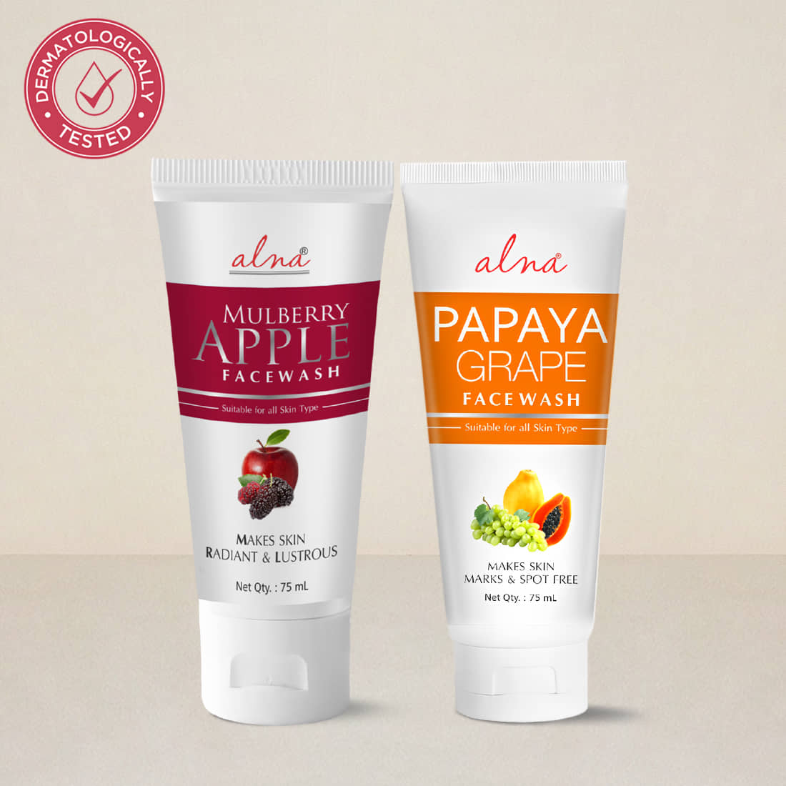 Alna Mulberry Apple Face Wash with Papaya Grape Face Wash 75ml Each , Pack of 2