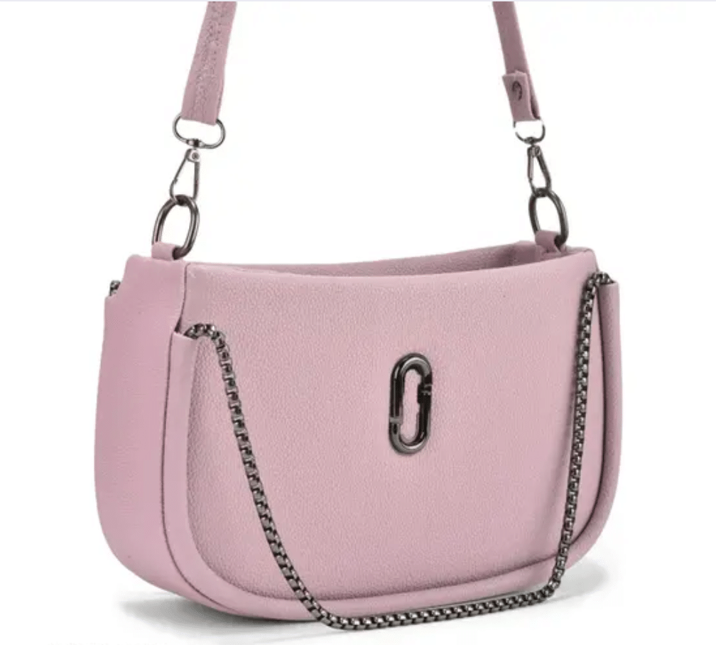     			ASTUTE Textured Sling Bag Large Faux Leather & Chain - Pink