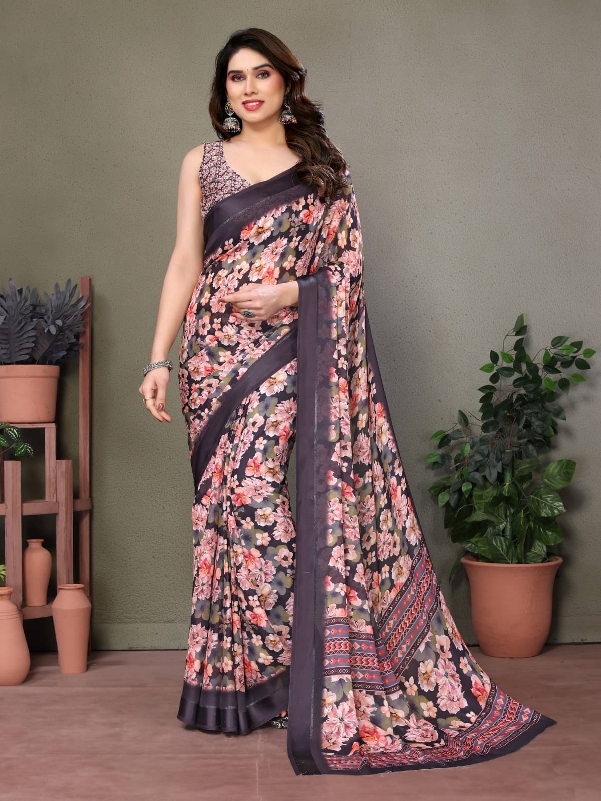 BLEESBURY Chiffon Printed Saree With Unstitched Blouse Piece ( Black ) BLEESBURY Chiffon Printed Saree With Unstitched Blouse Piece ( Black )