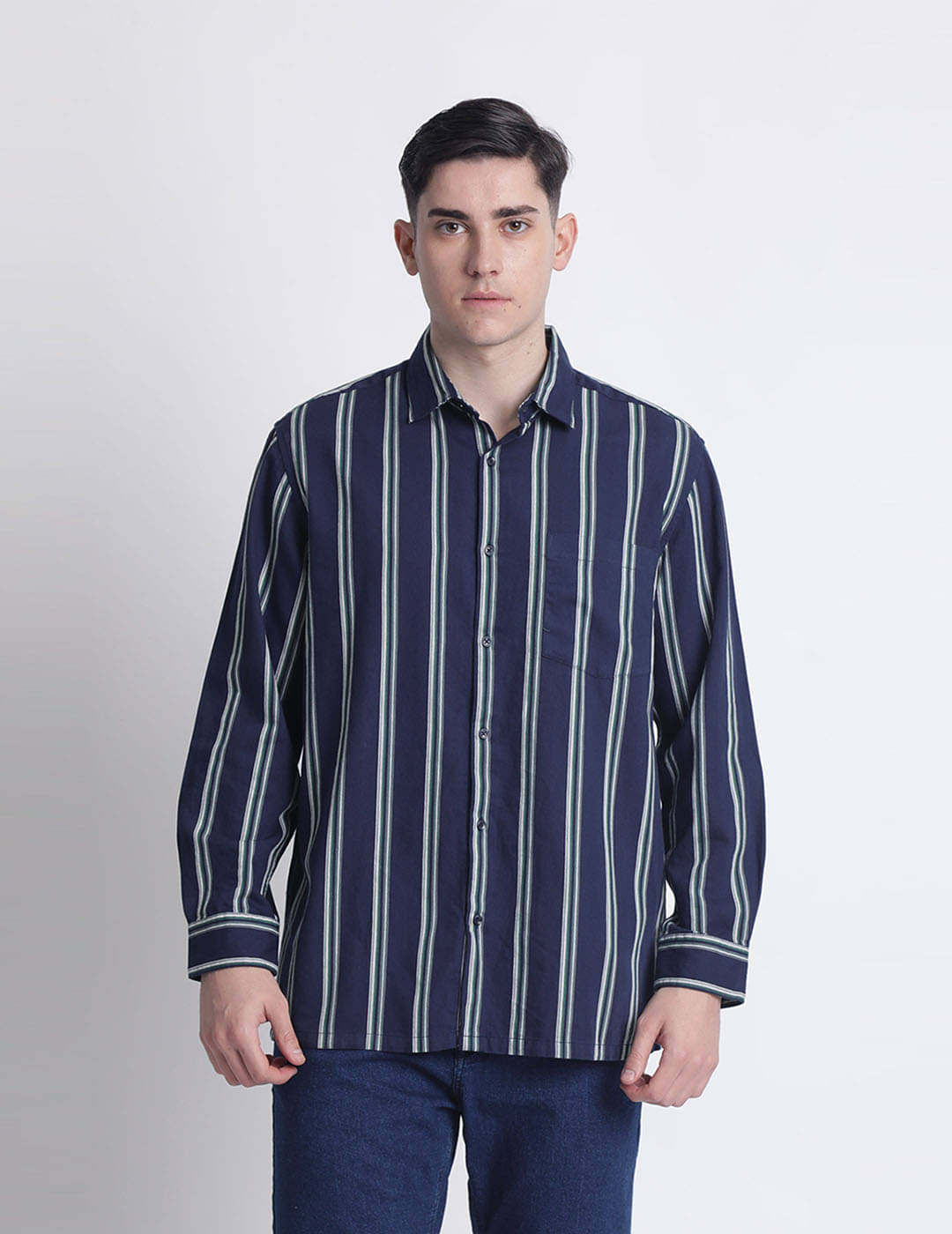 Ivoc Men Relaxed Spread Collar Vertical Striped Cotton Relaxed Fit Casual Shirt Ivoc Men Relaxed Spread Collar Vertical Striped Cotton Relaxed Fit Casual Shirt