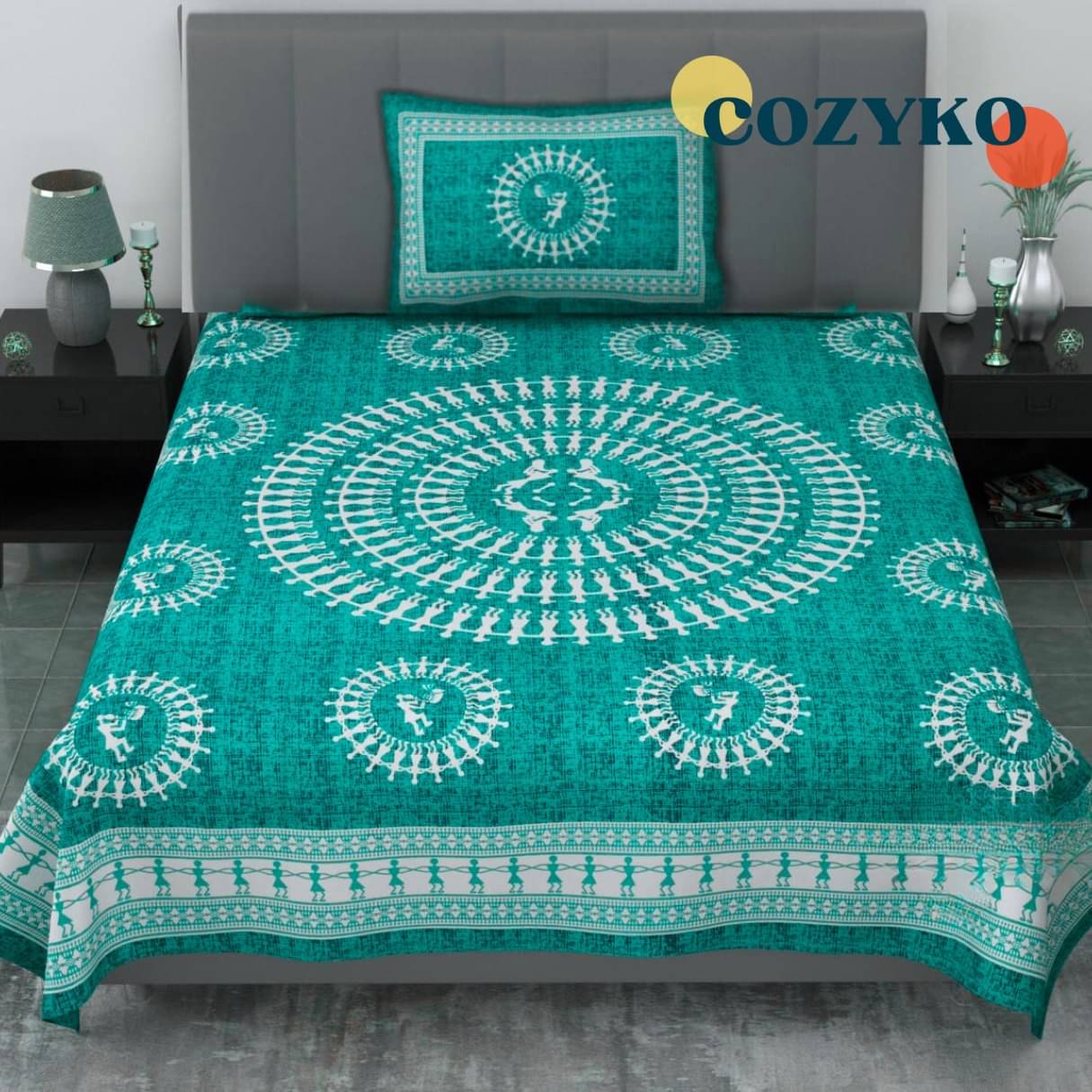     			COZYKO Cotton 1 Single Bedsheet with 1 Pillow Cover ( Green )