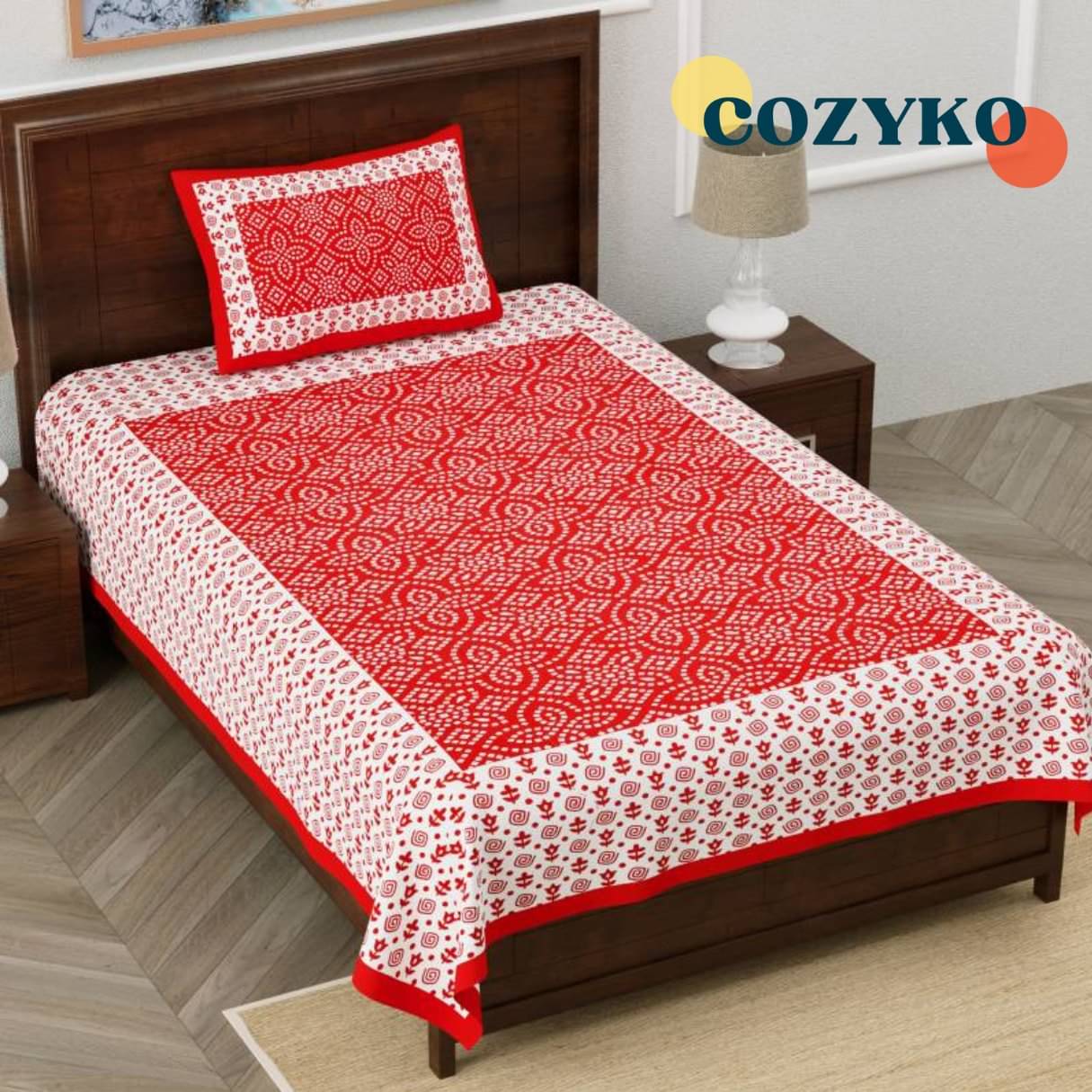     			COZYKO Cotton 1 Single Bedsheet with 1 Pillow Cover ( Red )