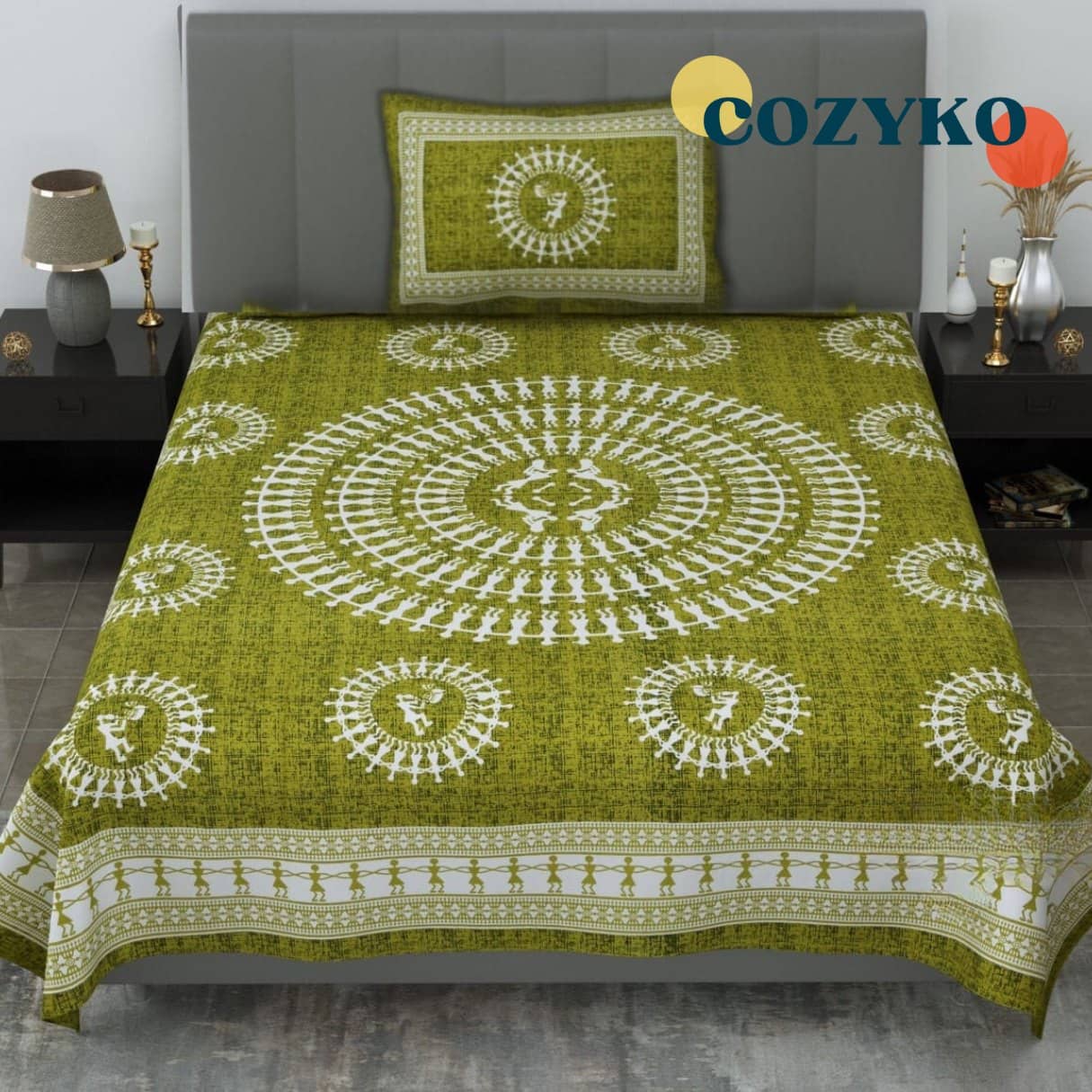 COZYKO Cotton 1 Single Bedsheet with 1 Pillow Cover ( Green )