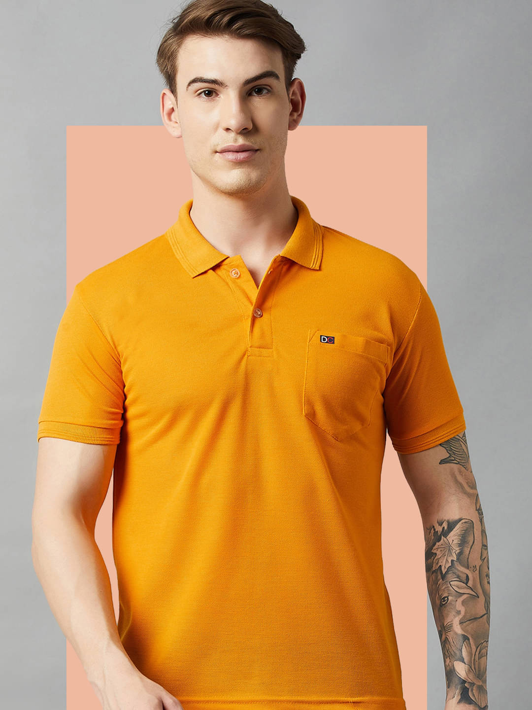DISTORTION CREW Pack of 1 Cotton Blend Regular Fit Solid Half Sleeves Men's Polo T Shirt ( Gold ) DISTORTION CREW Pack of 1 Cotton Blend Regular Fit Solid Half Sleeves Men's Polo T Shirt ( Gold )
