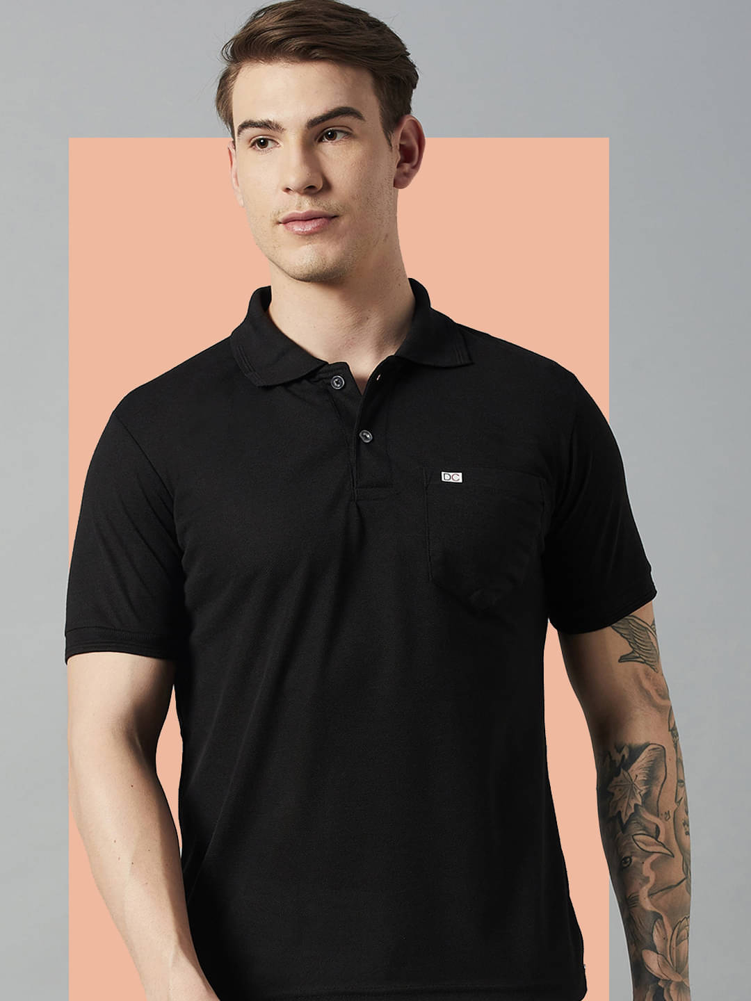 DISTORTION CREW Pack of 1 Cotton Blend Regular Fit Solid Half Sleeves Men's Polo T Shirt ( Black )     			DISTORTION CREW Pack of 1 Cotton Blend Regular Fit Solid Half Sleeves Men's Polo T Shirt ( Black )