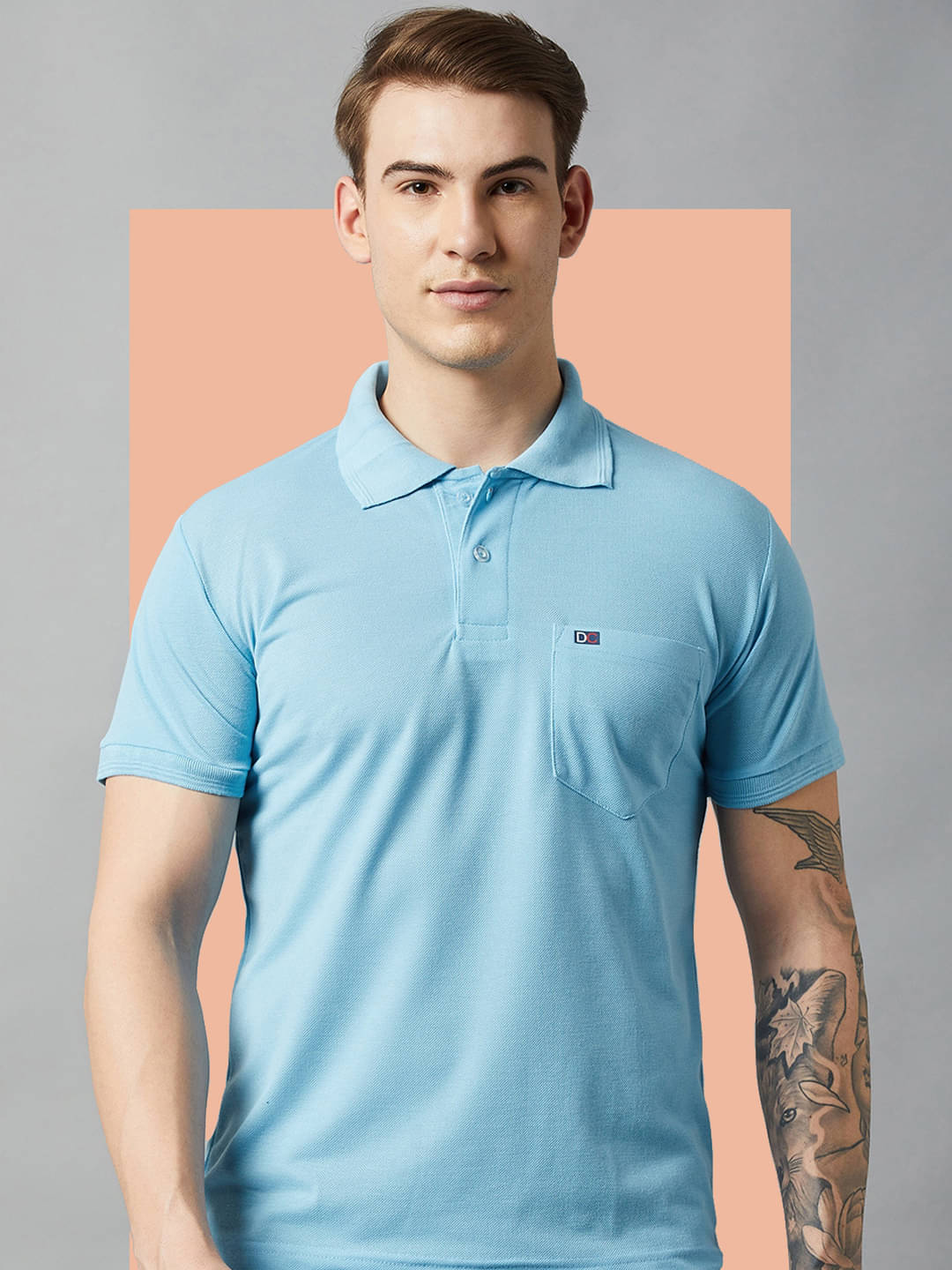DISTORTION CREW Pack of 1 Cotton Blend Regular Fit Solid Half Sleeves Men's Polo T Shirt ( Sky Blue ) DISTORTION CREW Pack of 1 Cotton Blend Regular Fit Solid Half Sleeves Men's Polo T Shirt ( Sky Blue )