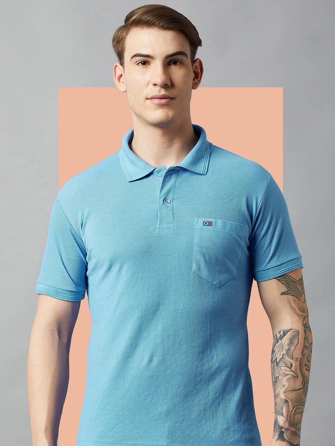     			DISTORTION CREW Pack of 1 Cotton Blend Regular Fit Solid Half Sleeves Men's Polo T Shirt ( Turquoise )