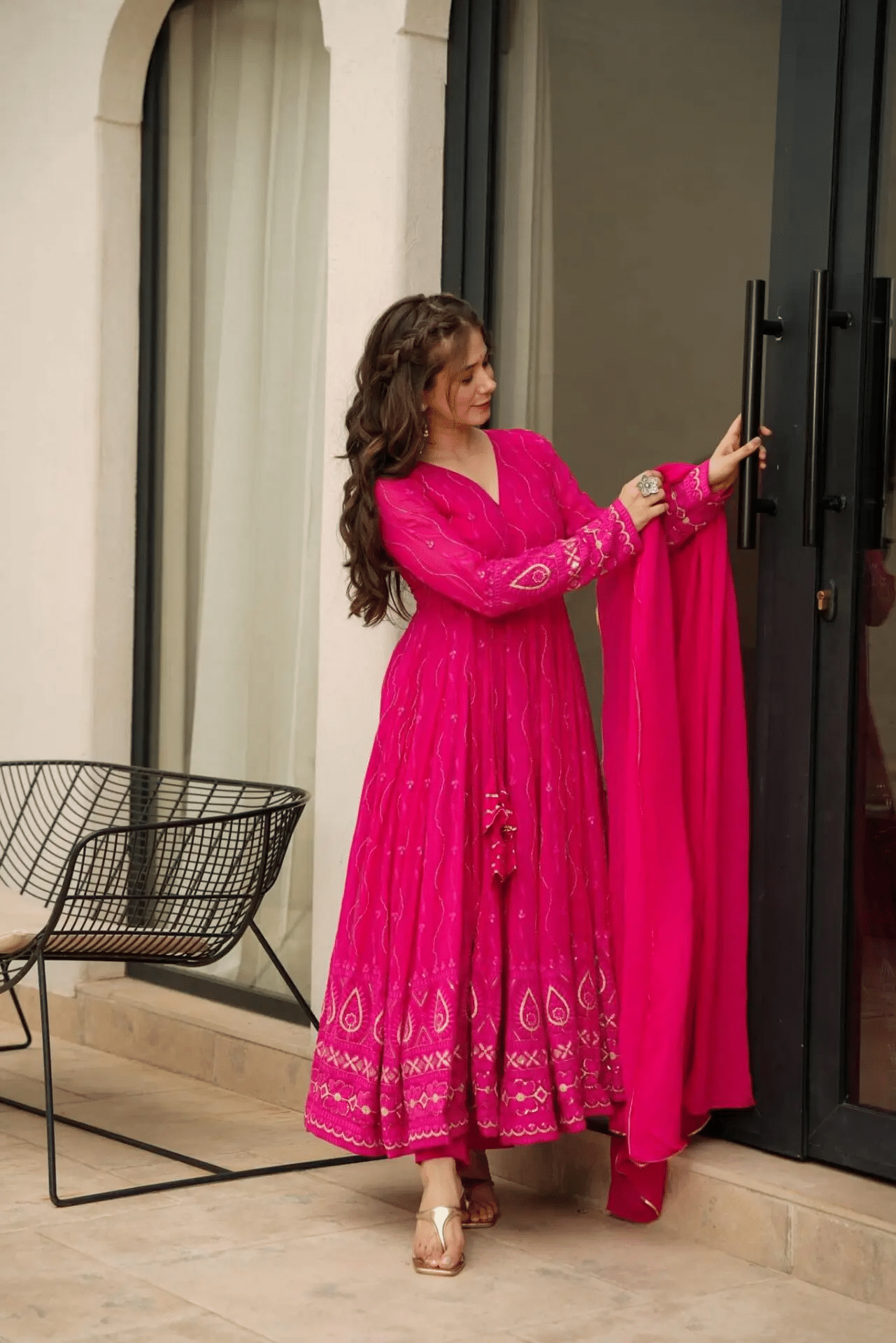 Estela Georgette Embroidered Kurti With Pants Women's Stitched Salwar Suit - Pink ( Pack of 1 ) Estela Georgette Embroidered Kurti With Pants Women's Stitched Salwar Suit - Pink ( Pack of 1 )
