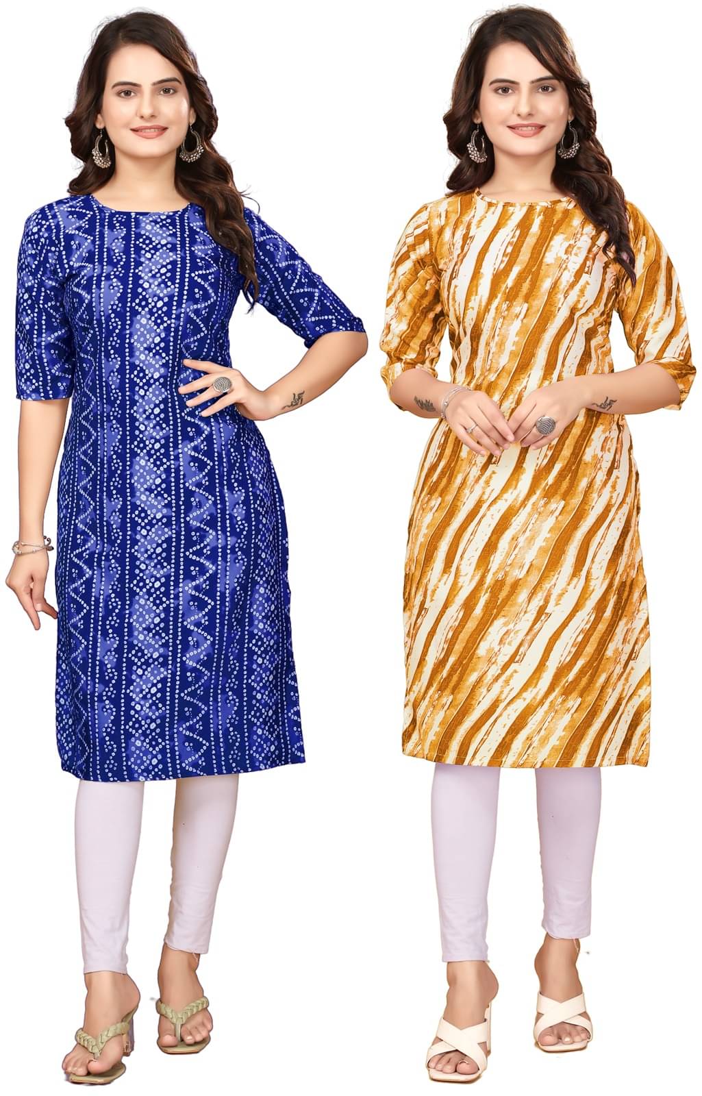 Fashion Fair Pack of 2 Crepe Printed Straight Women's Kurti - ( Blue,Yellow ) Fashion Fair Pack of 2 Crepe Printed Straight Women's Kurti - ( Blue,Yellow )