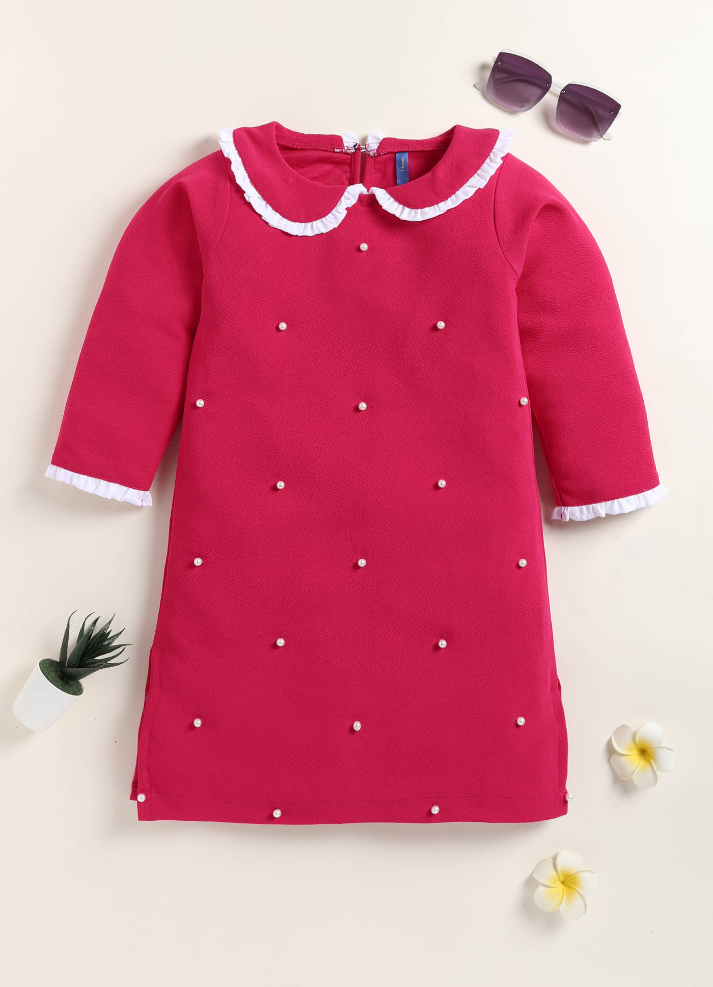     			Lazy Shark Cotton Blend A-line Dress For Girls ( Pack of 1 , Maroon )