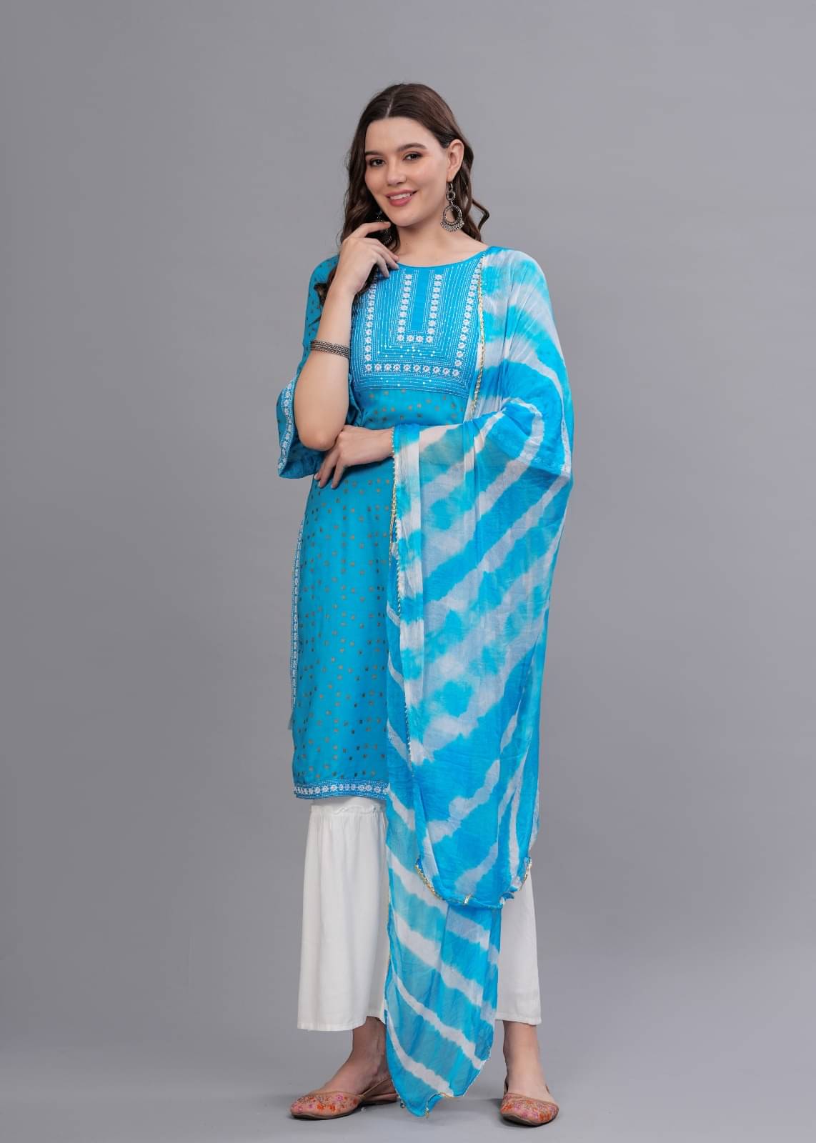 MAUKA Rayon Embroidered Kurti With Sharara And Gharara Women's Stitched Salwar Suit - Blue ( Pack of 1 ) MAUKA Rayon Embroidered Kurti With Sharara And Gharara Women's Stitched Salwar Suit - Blue ( Pack of 1 )