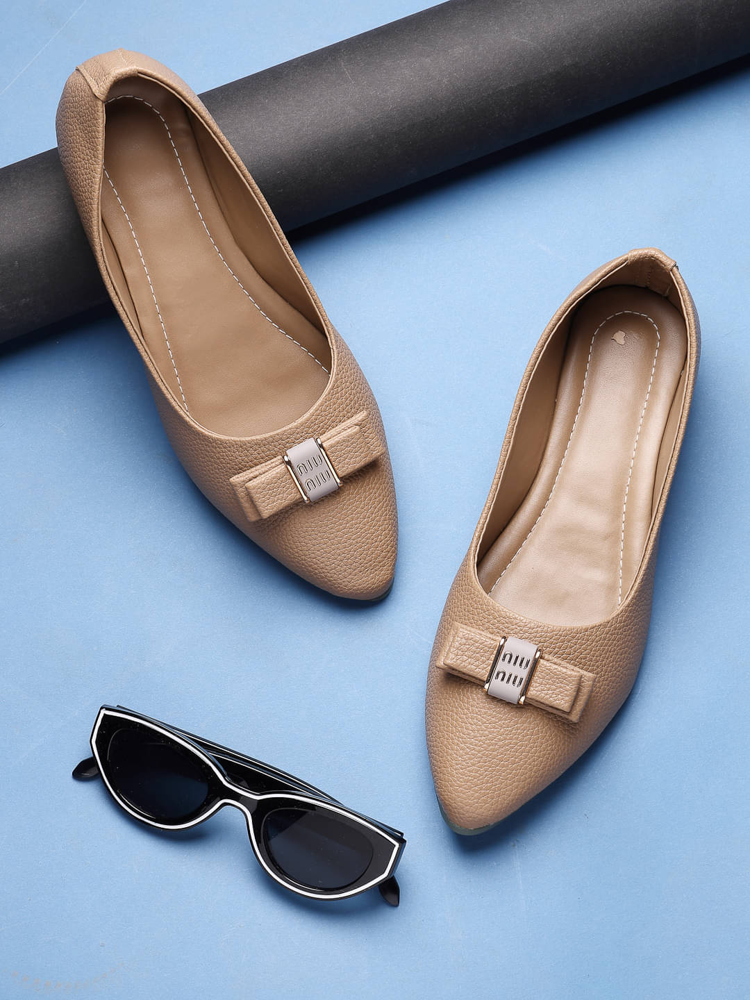     			NATSHUZ Tan Women's Casual Ballerinas
