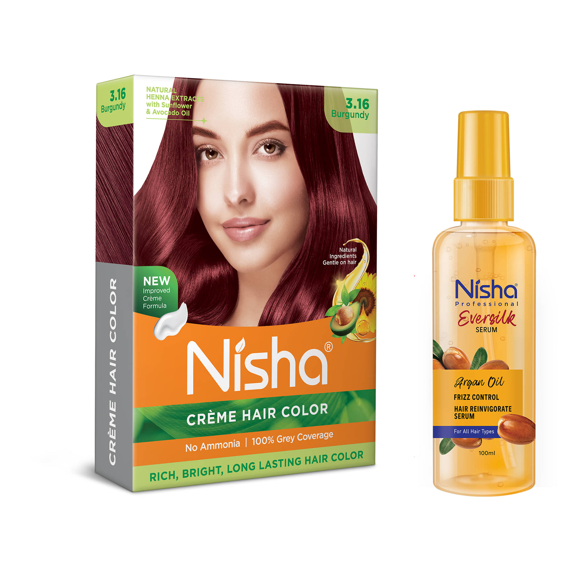     			Nisha Creme Hair Color Burgundy 40g and Argan Oil Hair Serum 100ml, Permanent Hair Colour with Argan Hair Serum