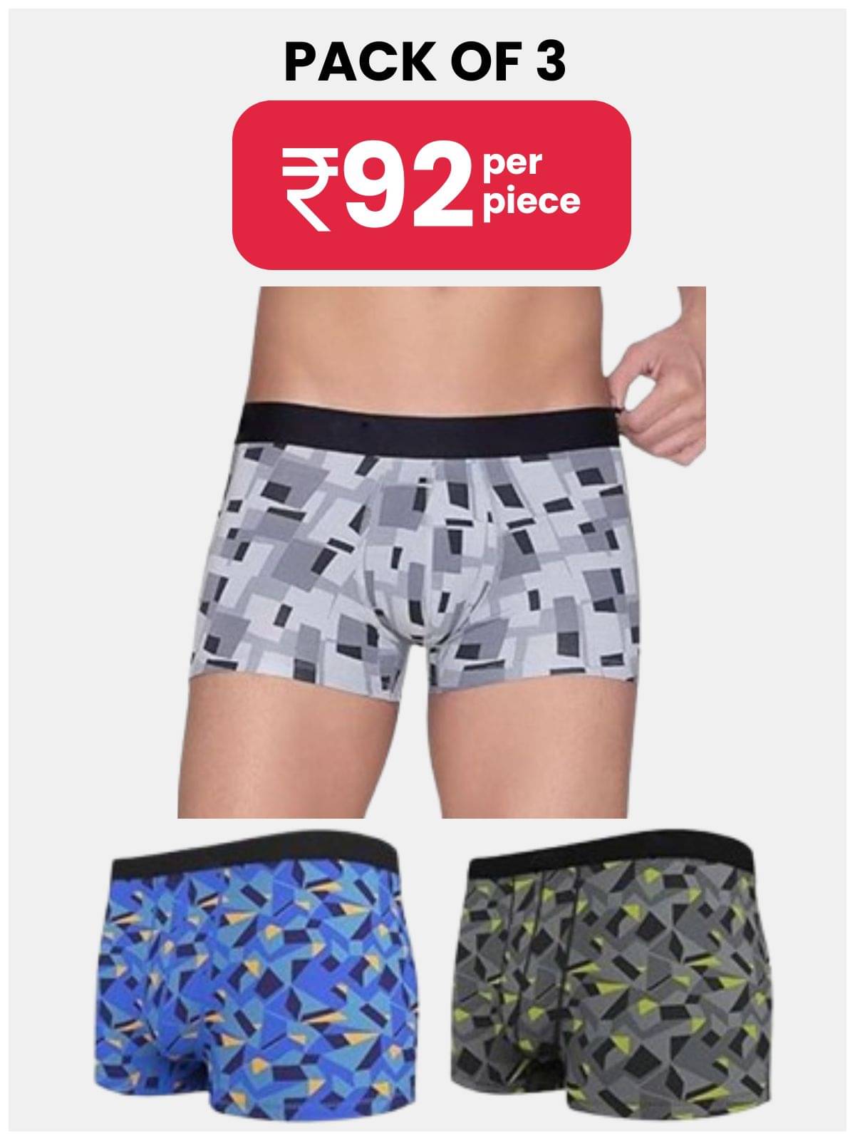 PARYAG HOSIERY Pack of 3 Cotton Blend Trunks For Men's ( Multicolor ) PARYAG HOSIERY Pack of 3 Cotton Blend Trunks For Men's ( Multicolor )