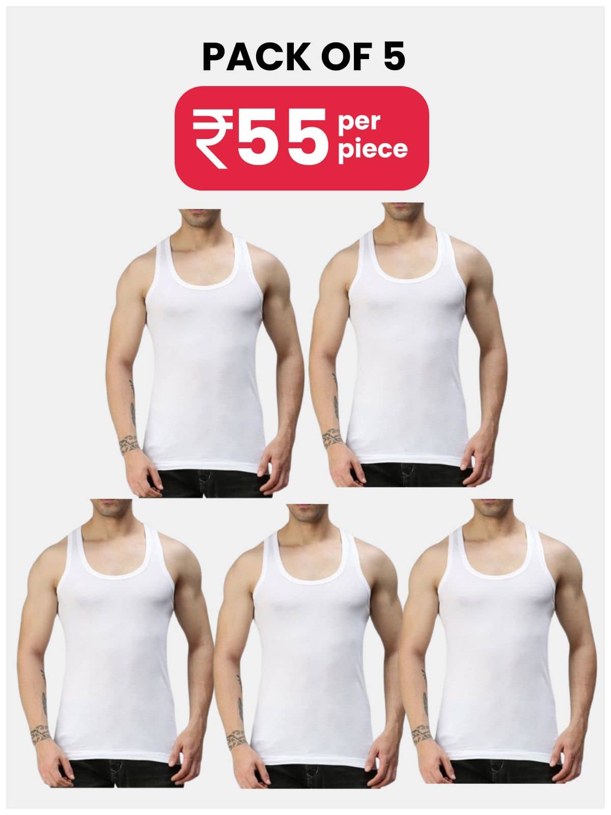 Paryag Pack of 5 Cotton Blend Tank For Men ( White ) - Nightwear & Loungewear | Buy online on ZillyBuy