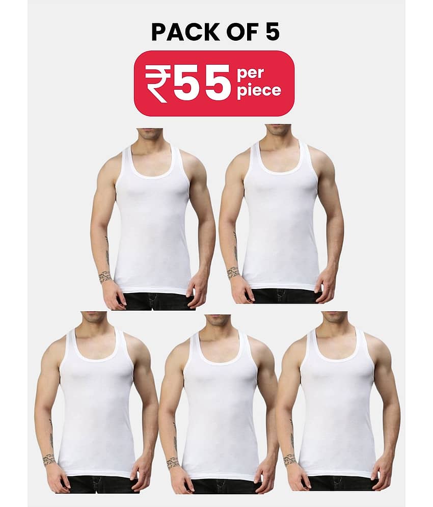 Paryag Pack of 5 Cotton Blend Tank For Men ( White ) - Nightwear & Loungewear | Buy online on ZillyBuy