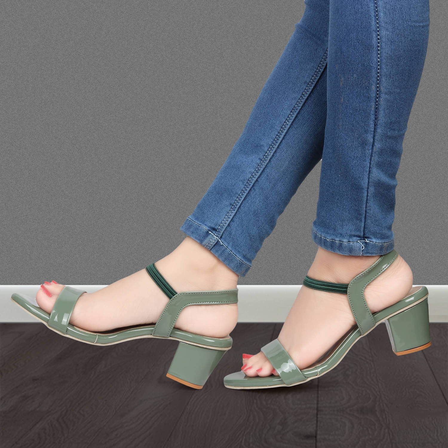     			Picktoes Green Women's Sandal Heels