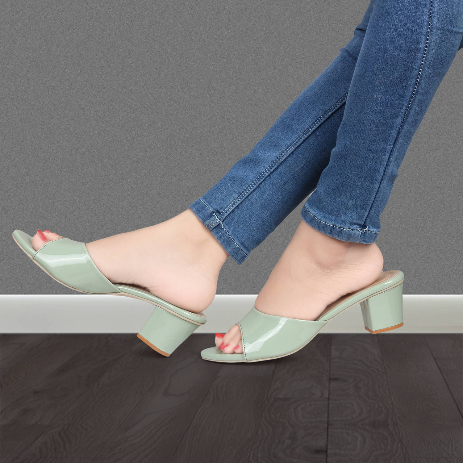     			Picktoes Green Women's Slip On Heels