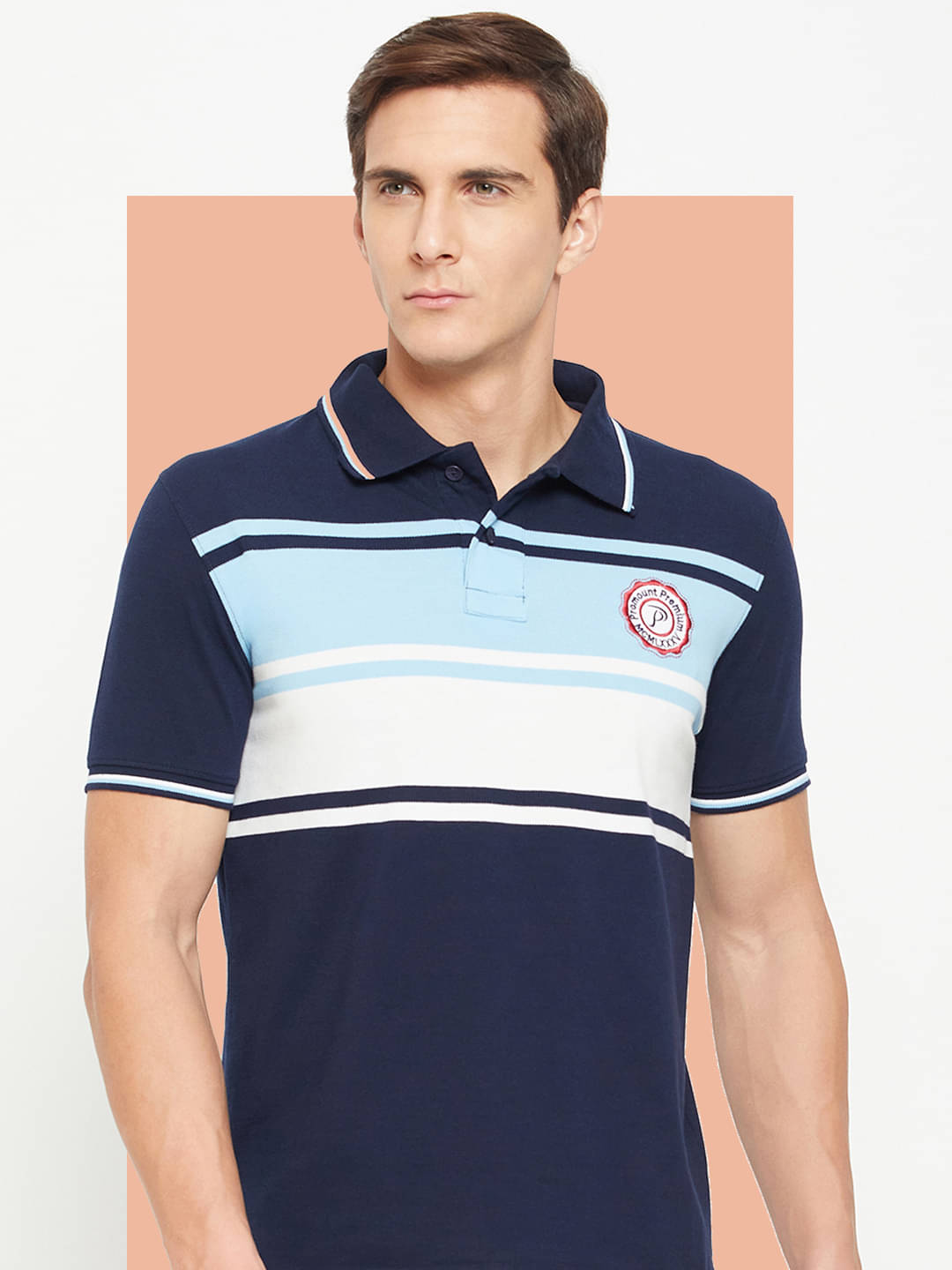 Promount Pack of 1 Cotton Blend Regular Fit Striped Half Sleeves Men's Polo T Shirt ( Navy ) Promount Pack of 1 Cotton Blend Regular Fit Striped Half Sleeves Men's Polo T Shirt ( Navy )