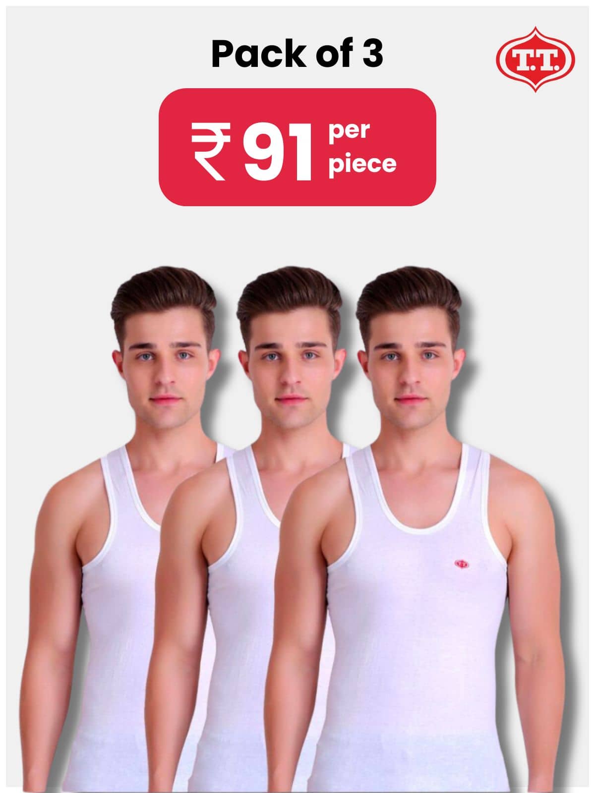 TT Pack of 3 Cotton Sleeveless Vest For Men ( White ) - Nightwear & Loungewear | Buy online on ZillyBuy