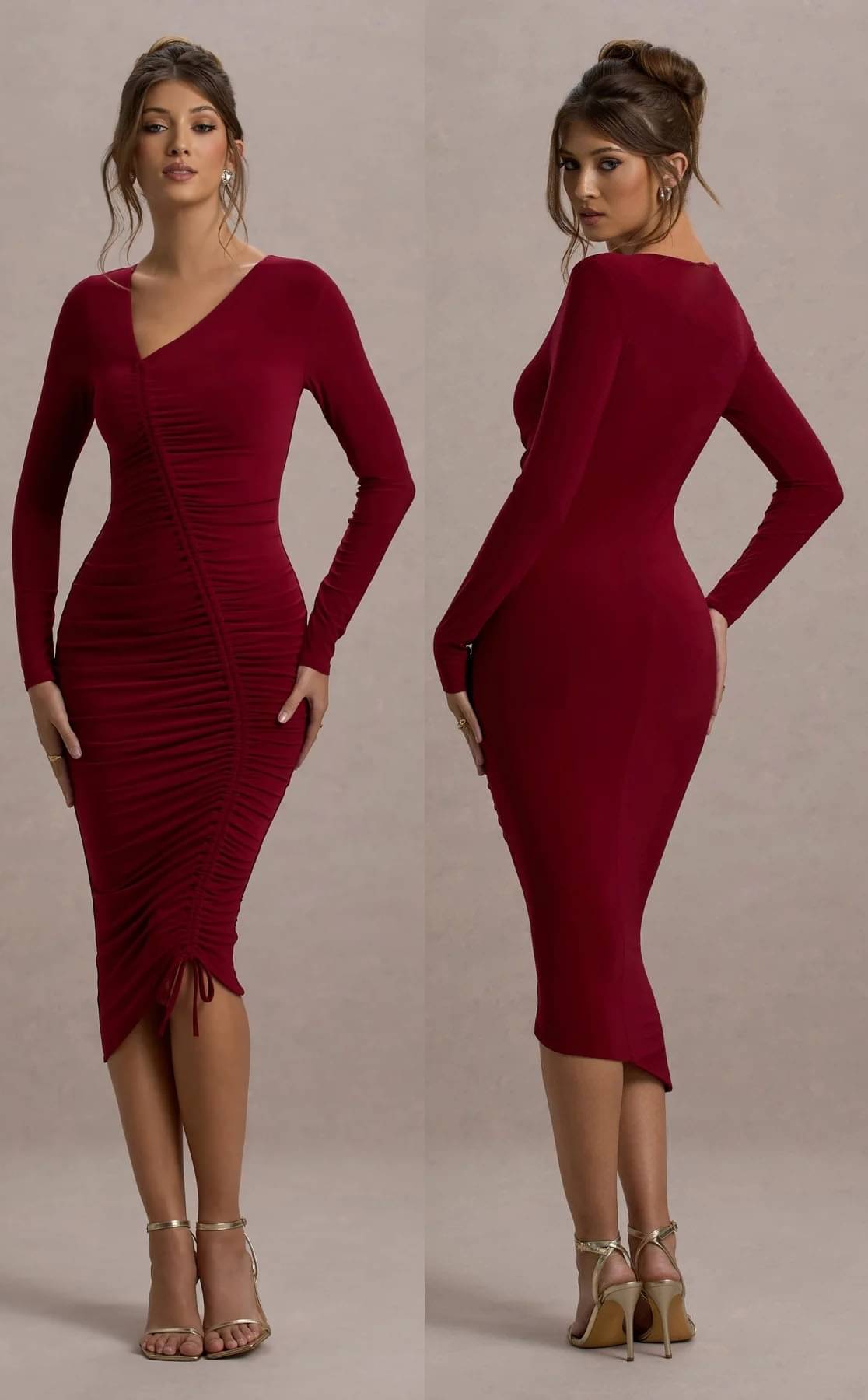     			Traquila Lycra Solid Midi Women's Bodycon Dress - Maroon ( Pack of 1 )