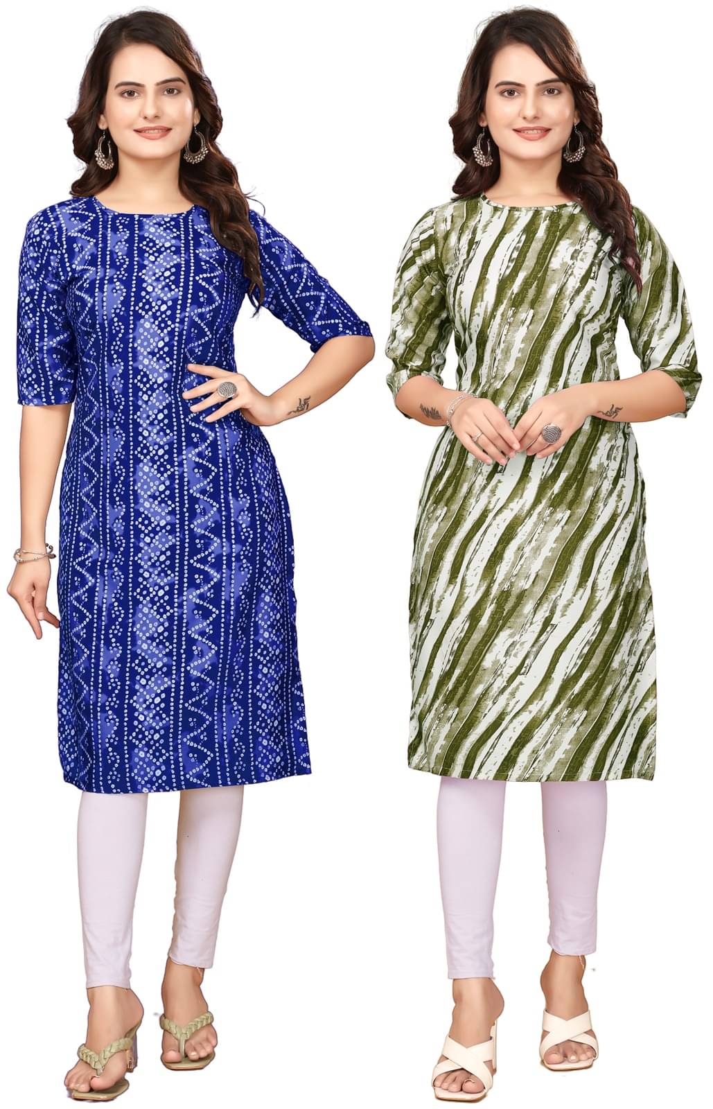 VACHHARAJ GROUP Pack of 2 Crepe Printed Straight Women's Kurti - ( Blue,Green ) VACHHARAJ GROUP Pack of 2 Crepe Printed Straight Women's Kurti - ( Blue,Green )
