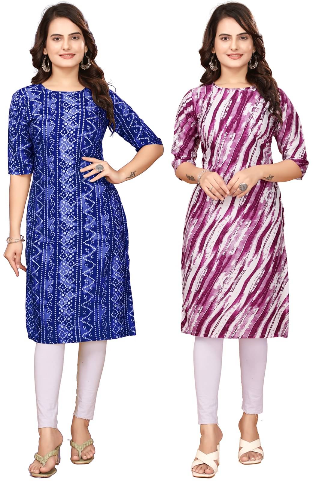     			VACHHARAJ GROUP Pack of 2 Crepe Printed Straight Women's Kurti - ( Blue,Purple )