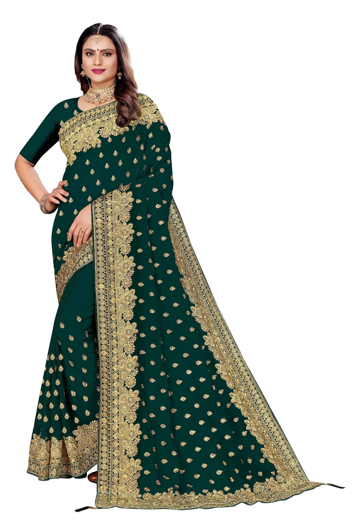     			VEERAIVA Georgette Embroidered Saree With Unstitched Blouse Piece ( Green )