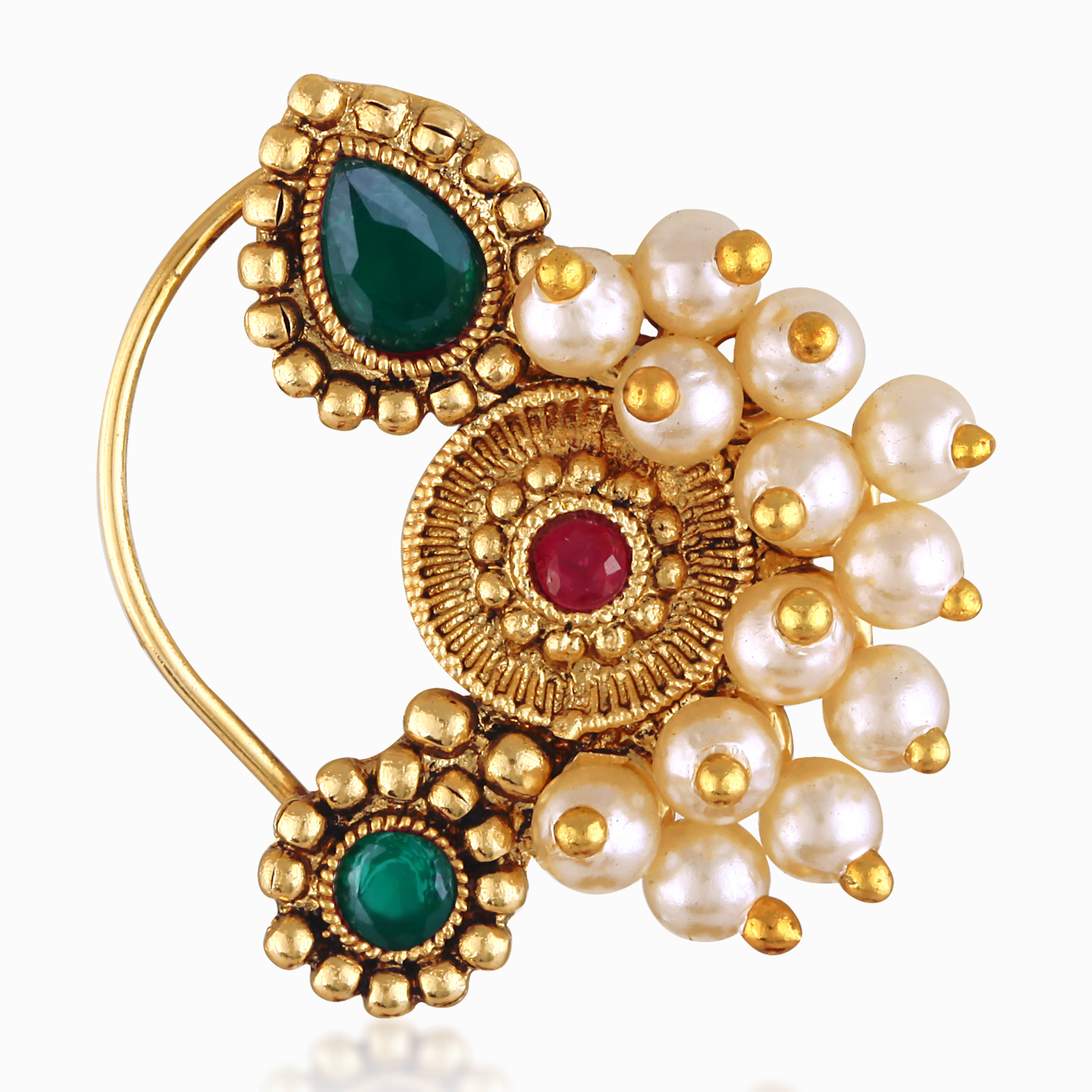     			Vighnaharta Gold Plated Multi stone Pearls (Moti )Maharashtrian Cultural Nath Nathiya./ Nose Pin for women[VFJ1298NTH-PRESS-MULTI]