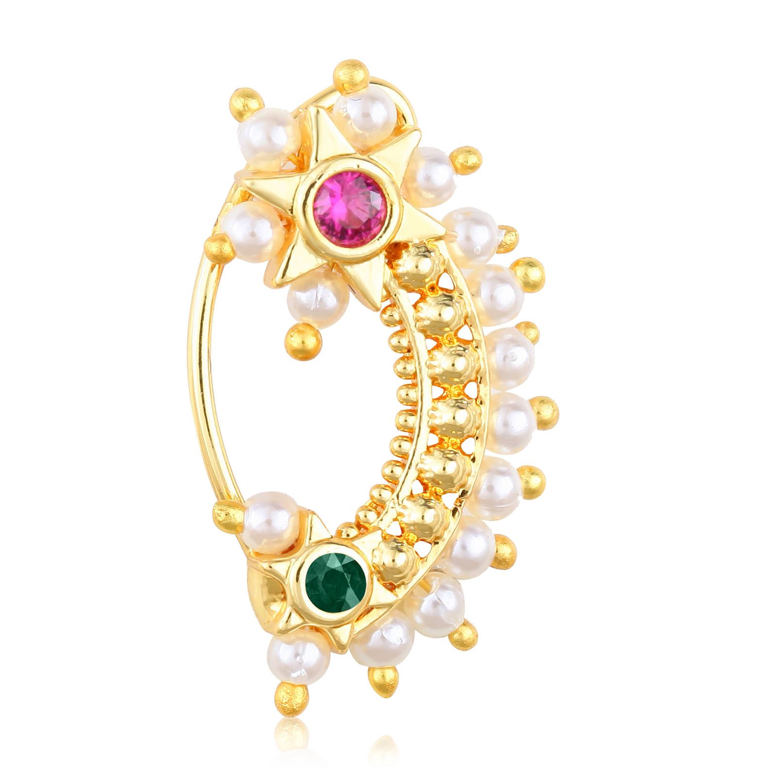     			Vighnaharta Multi Stone Pearls (Moti )Maharashtrian Cultural Nath Nathiya./ Nose Pin for women[VFJ1067NTH-Press-Multi]