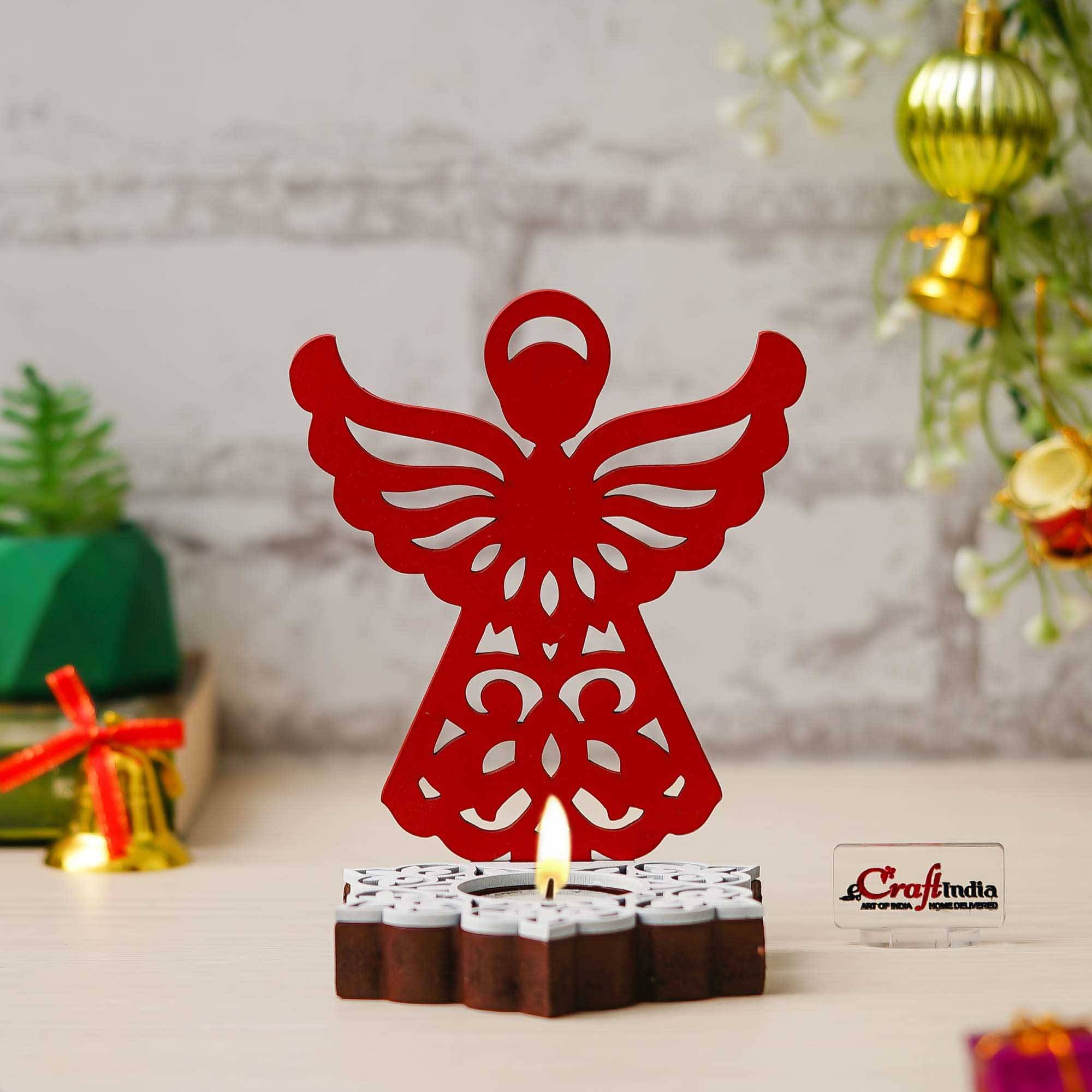     			eCraftIndia Red & Brown Fairy Showpiece Wooden Tea Light Candle Holders
