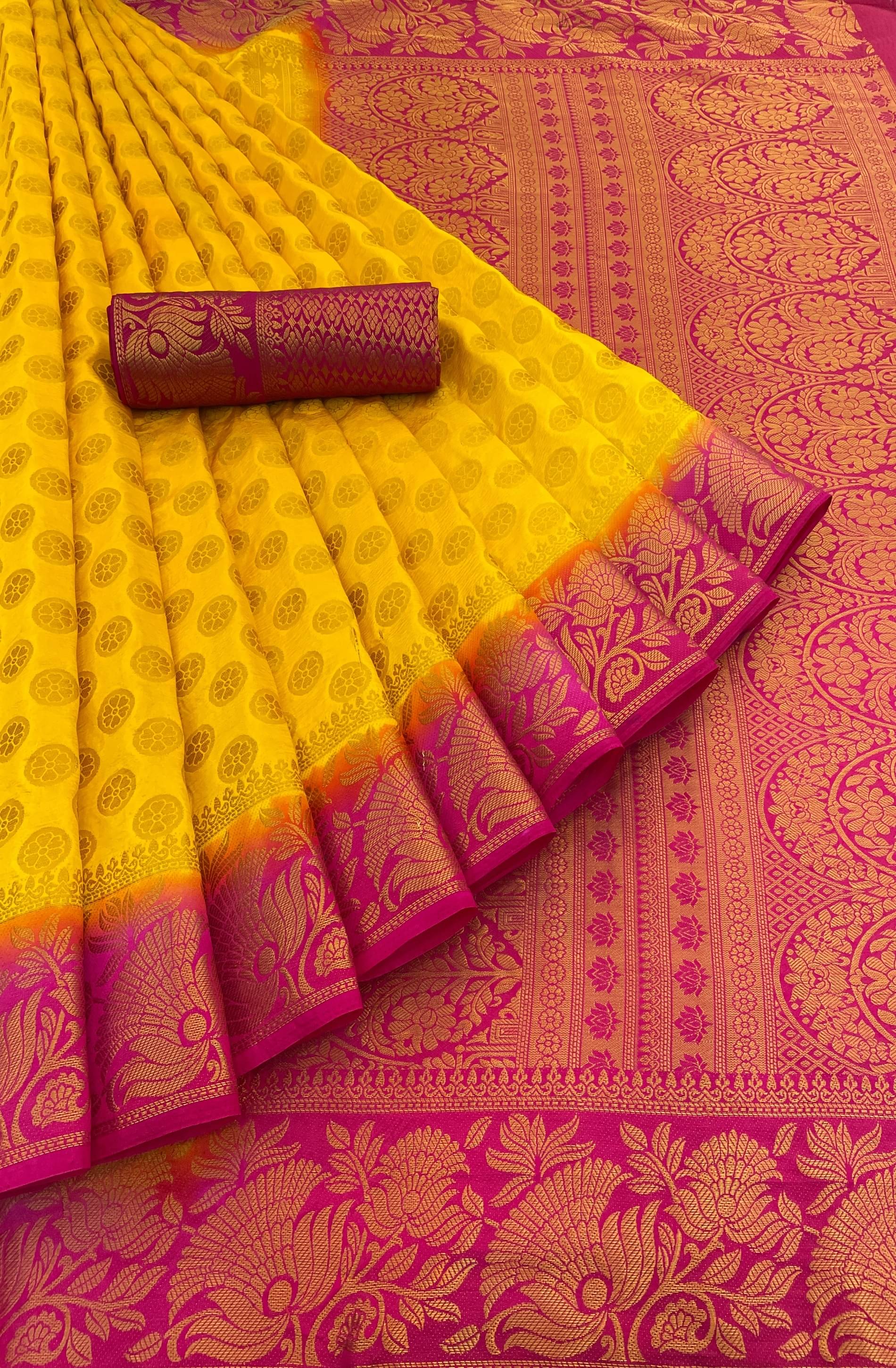     			fab woven Banarasi Silk Woven Saree With Unstitched Blouse Piece ( Yellow )